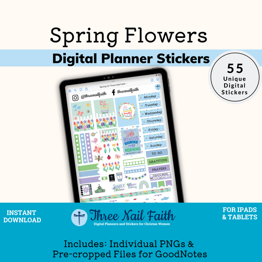 spring flowers digital sticker kit with 55 Digital stickers