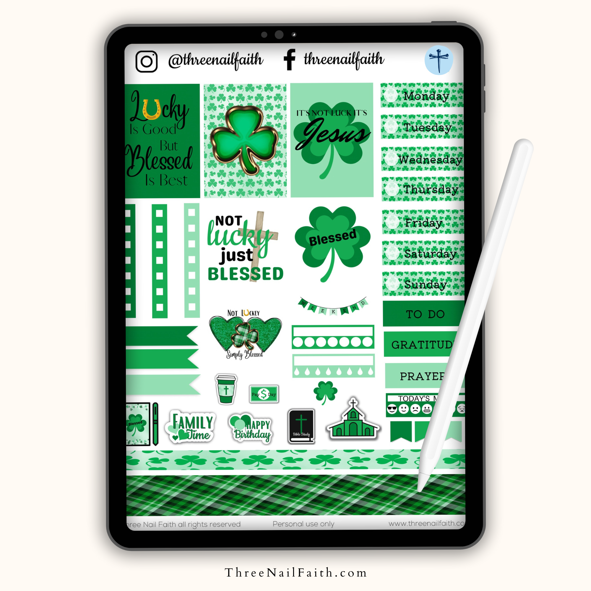 Christian Faith Digital sticker set on the theme of st. patrick's day