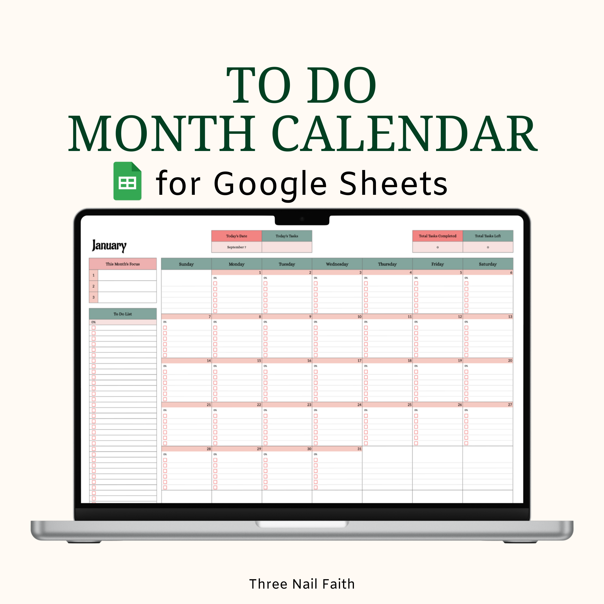 To Do Month Calendar for Google Spreadsheet