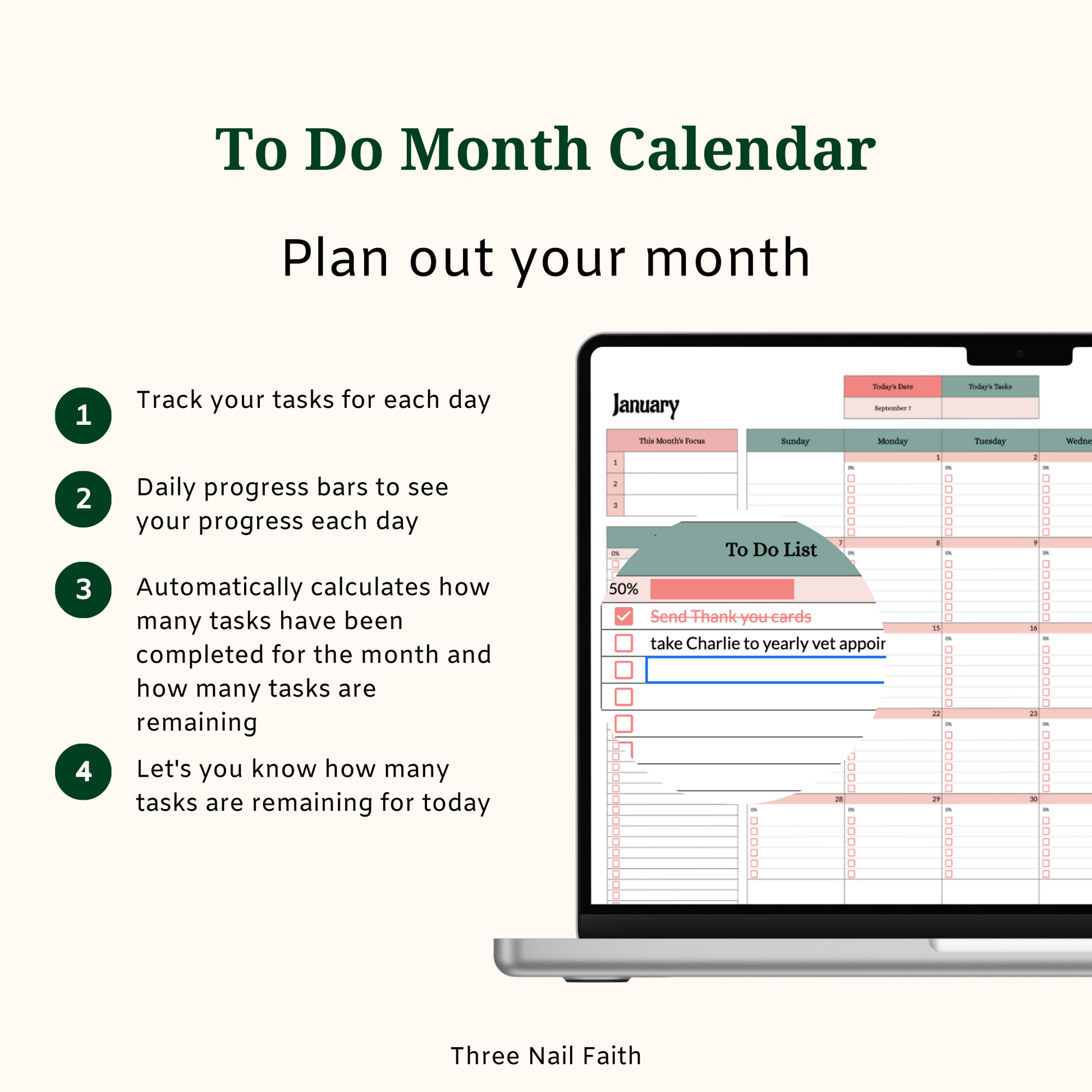 track your tasks for each day, daily progress bar to see your progress