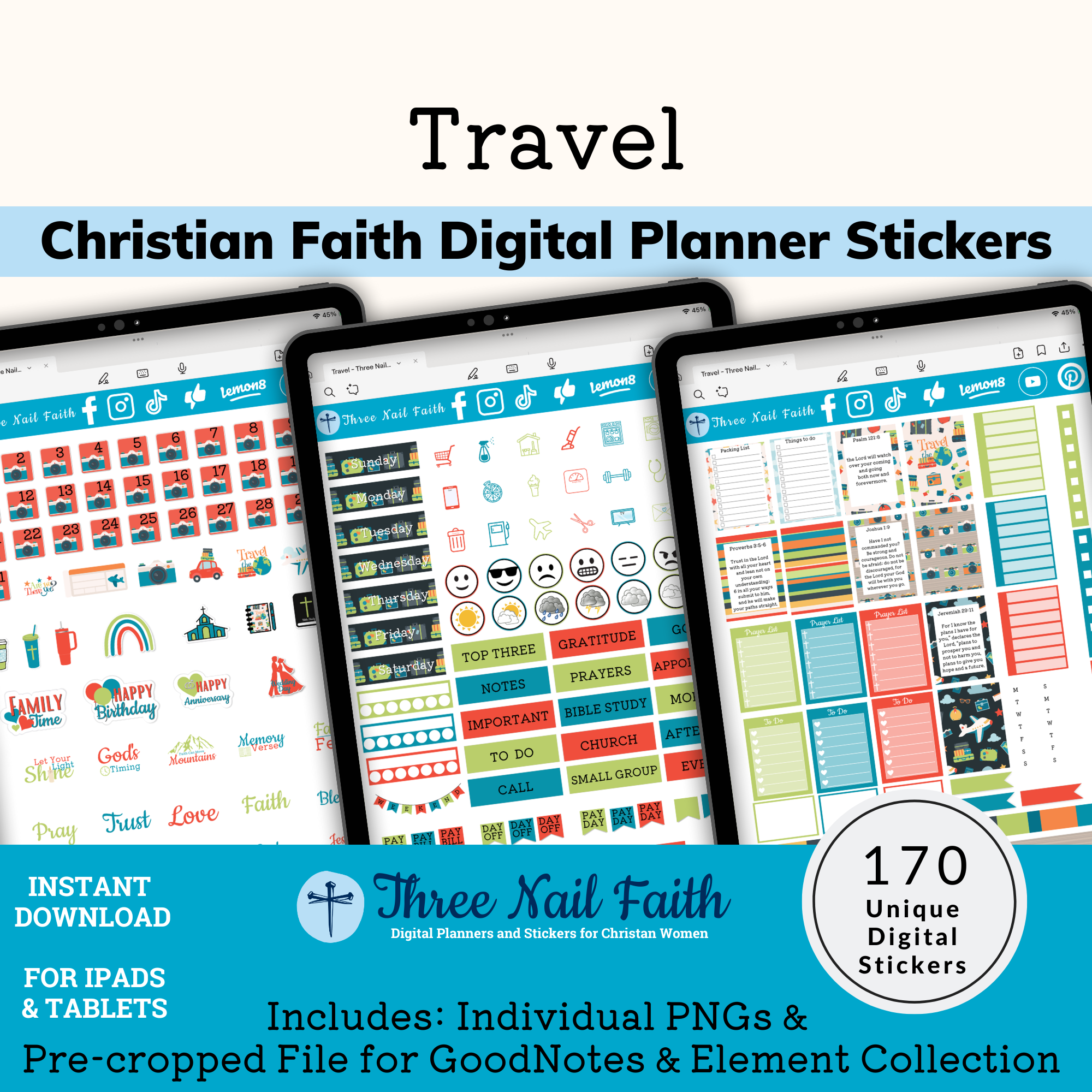 Travel Christian Digital Planner Stickers 