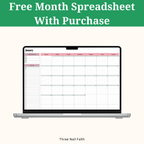 free month spreadsheet with purchase 