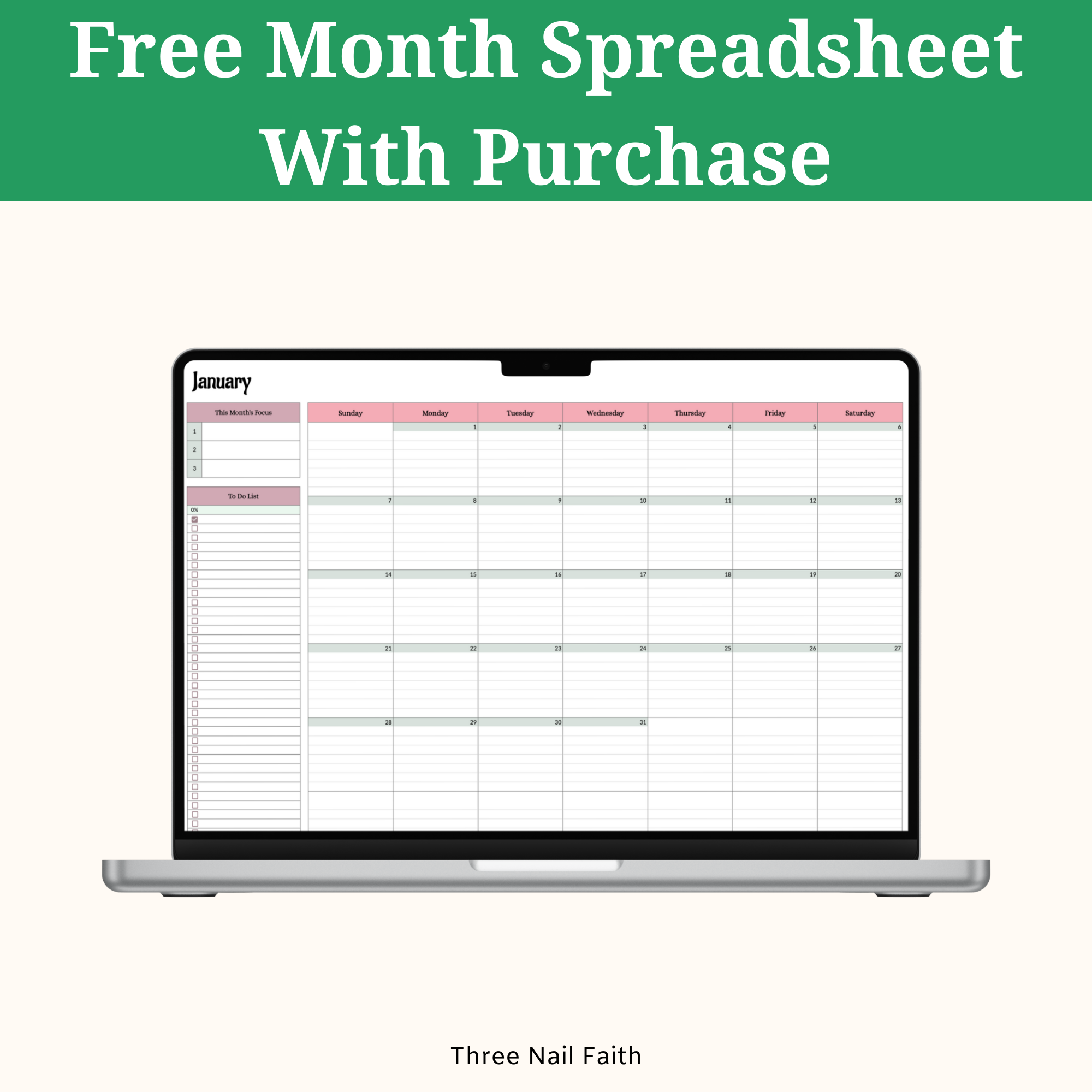 free month spreadsheet with purchase 