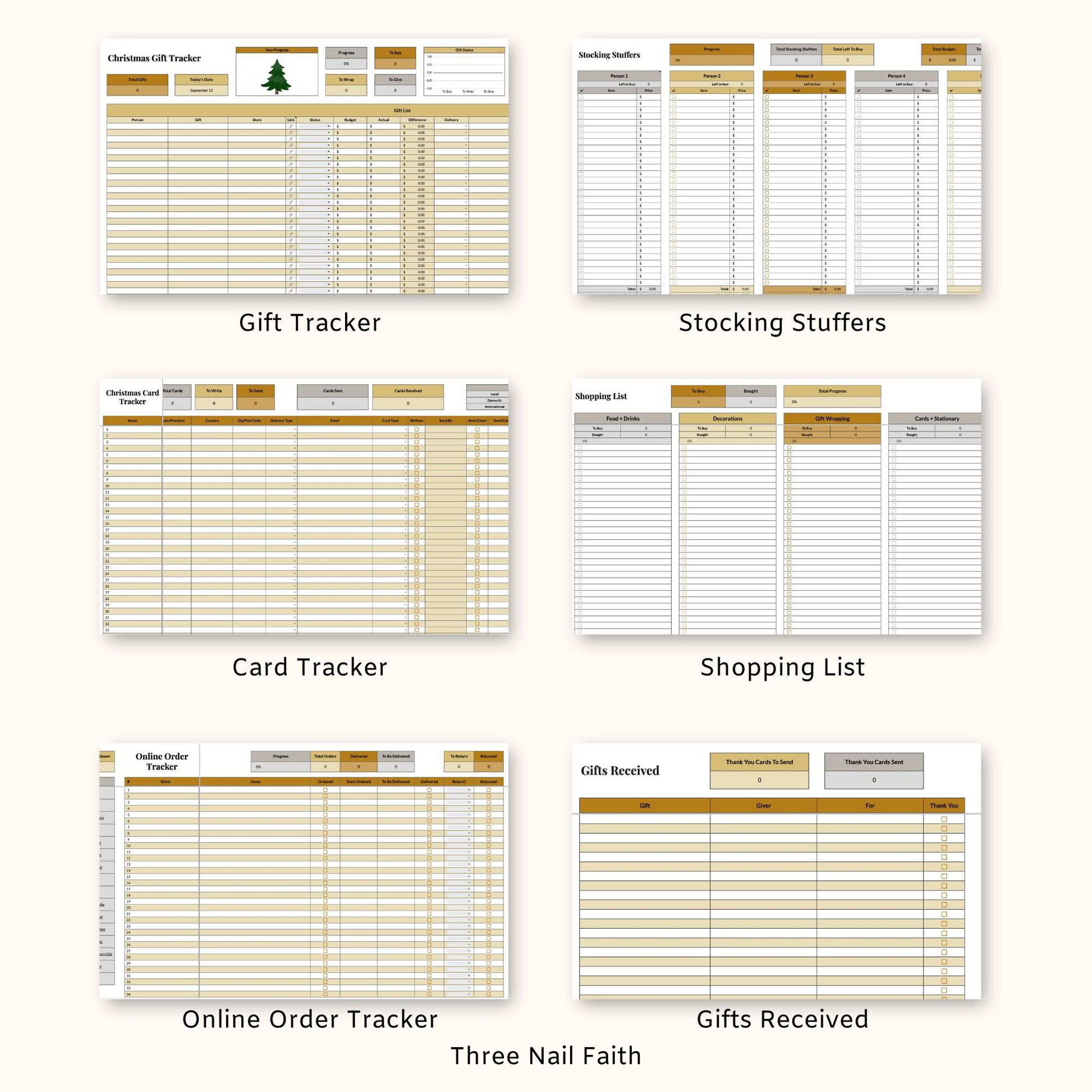 other trackers that are included: gift, stocking, card, shopping list, online order, gifts received