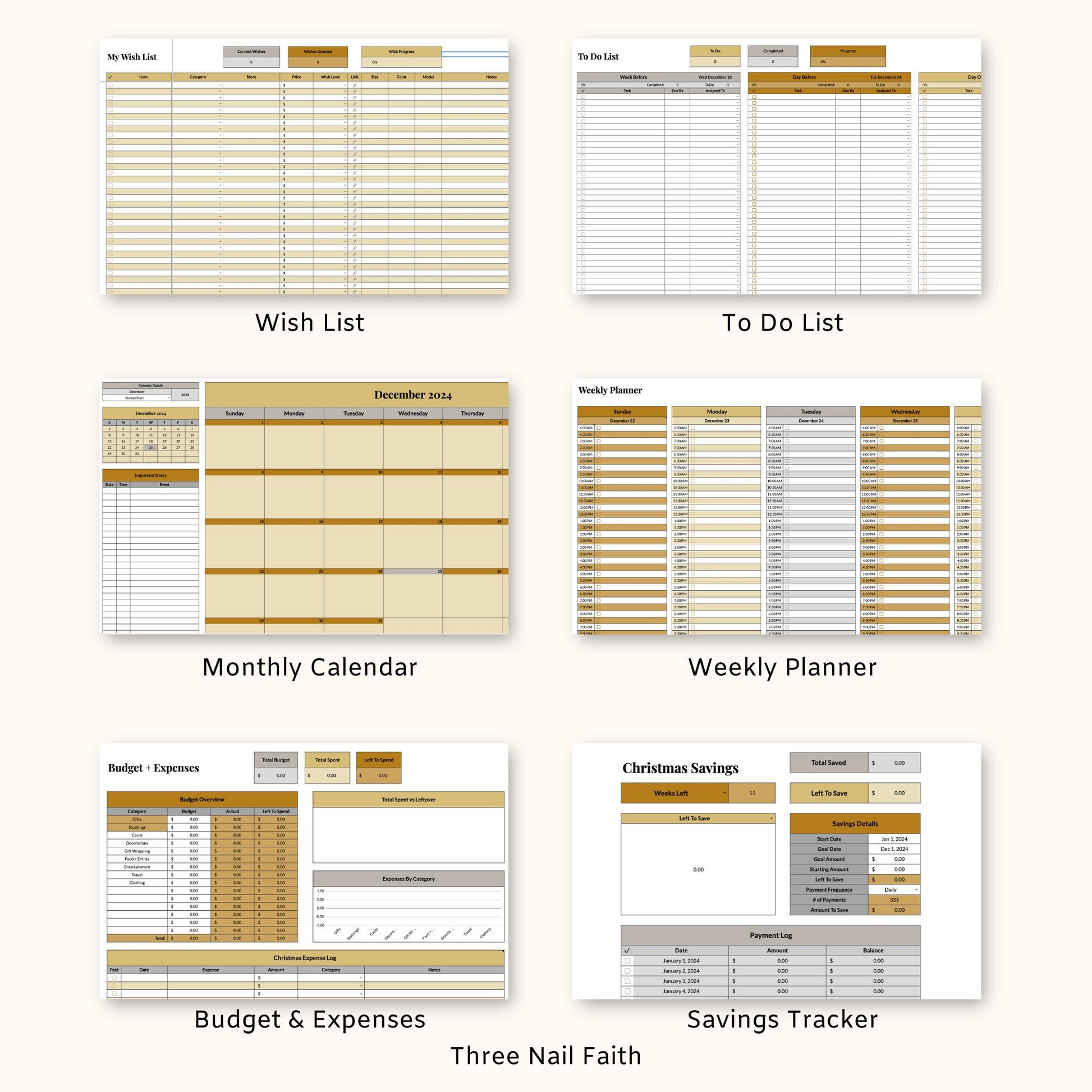 other trackers that are included: wish list, to do list, monthly calendar, weekly planner, budget and expenses, savings tracker