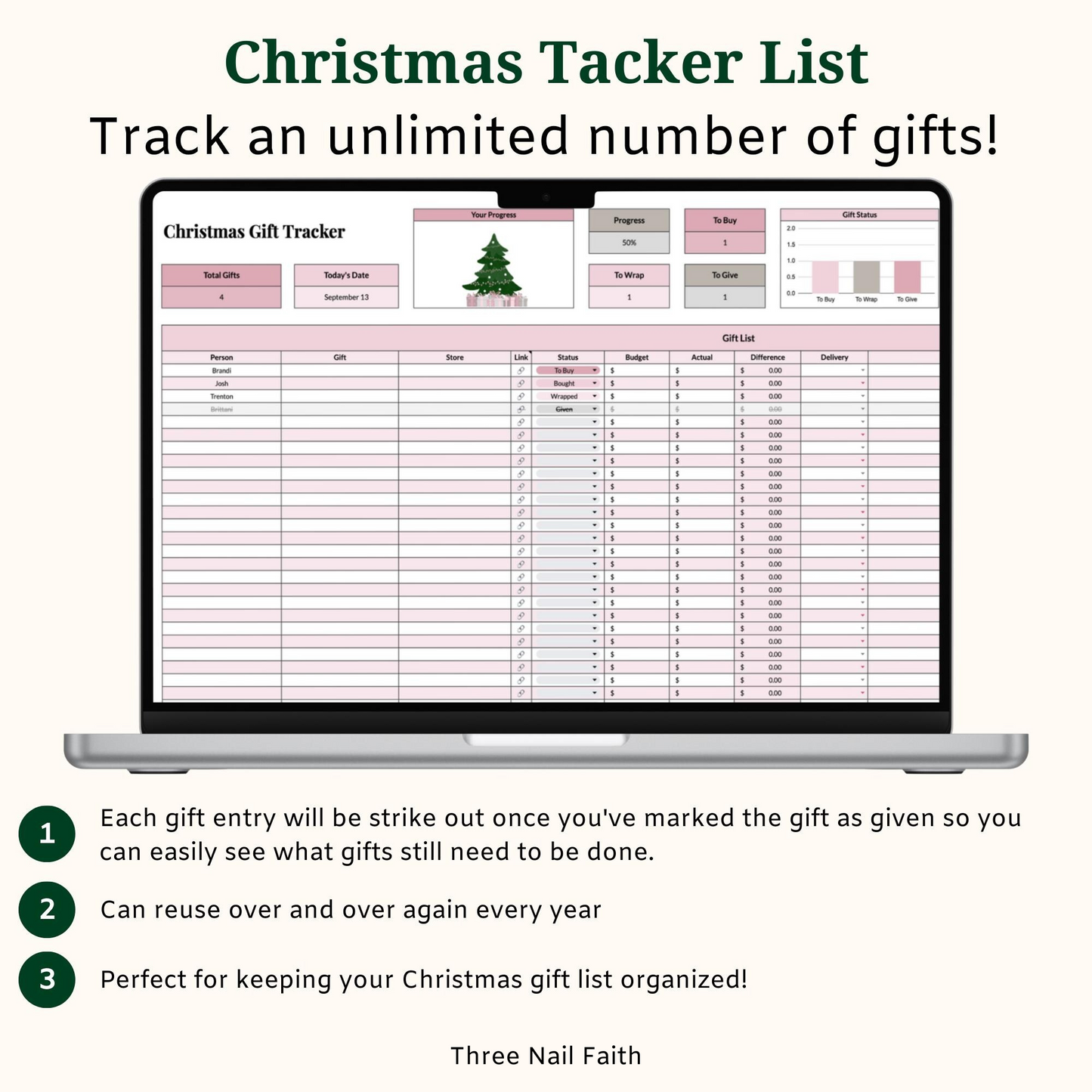 track all your gifts with the gift tracker