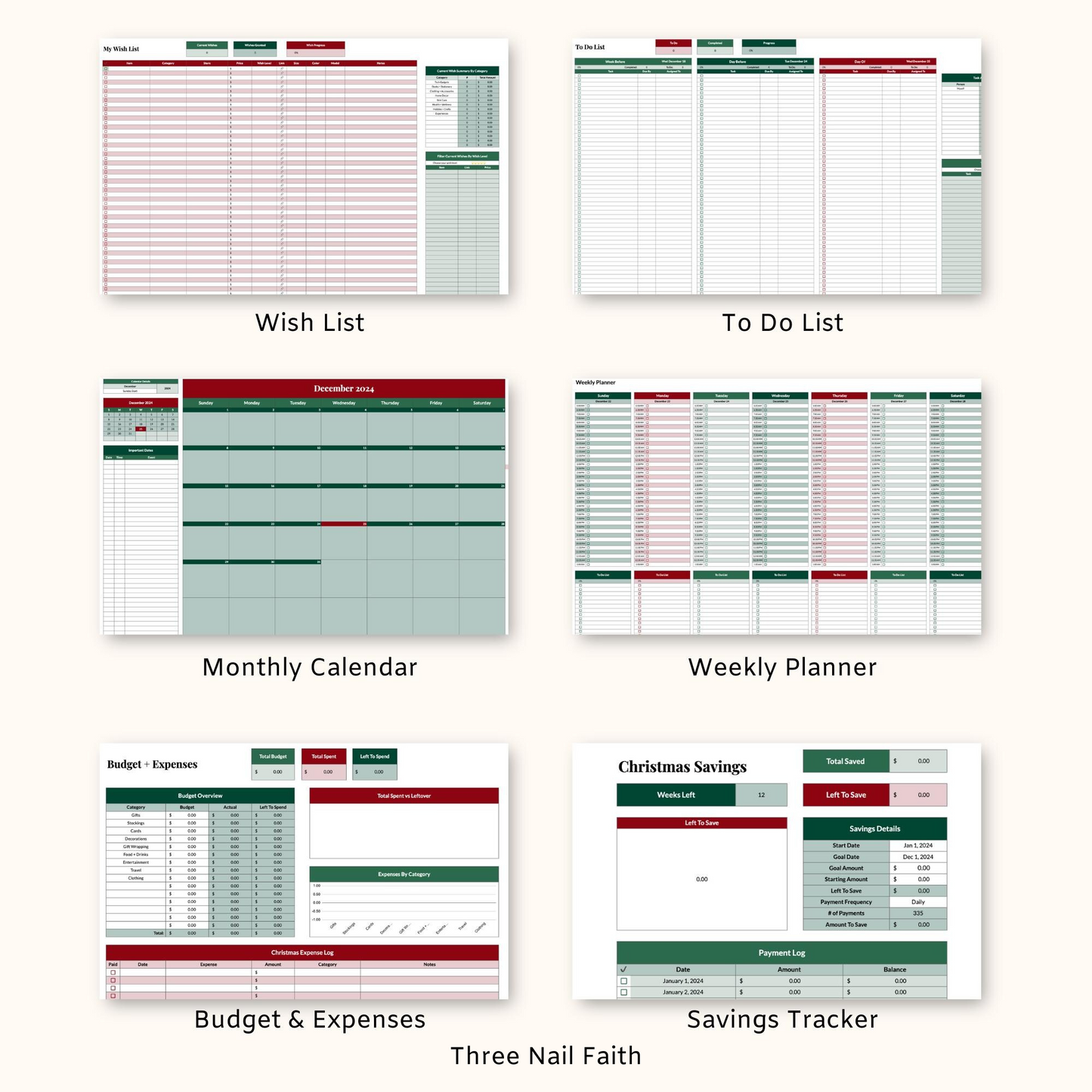 other trackers included: wish list, to do list, monthly calendar, weekly planner, budget and expenses, savings tracker