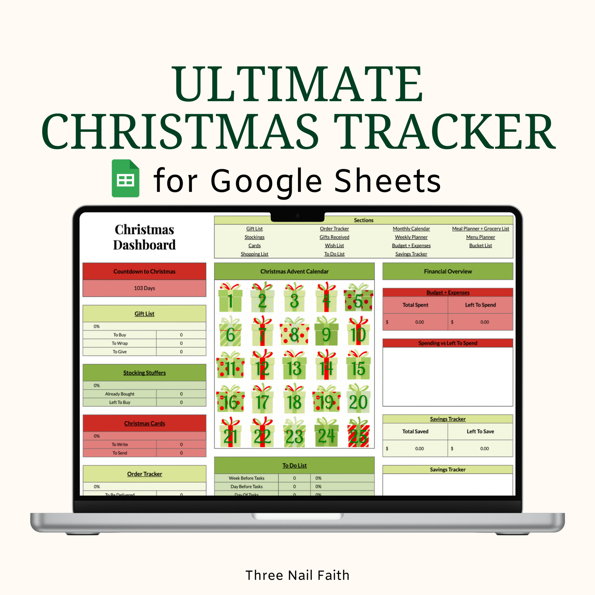 Ultimate Christmas Tracker green and red color theme 