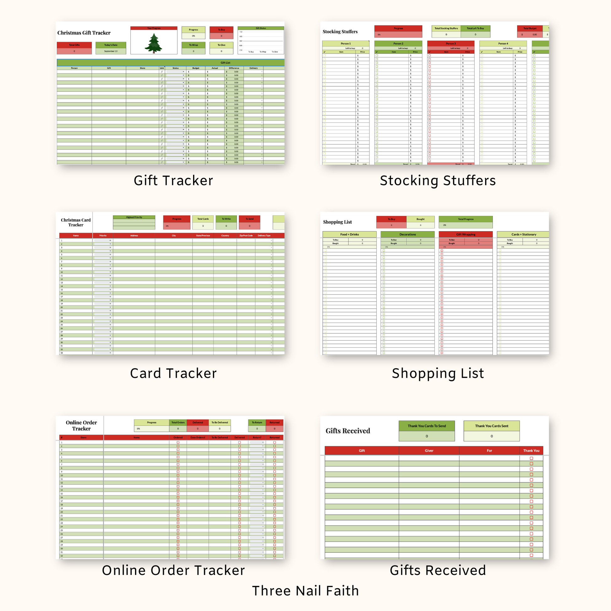 other trackers that are included: gift, stocking, card, shopping, online order, gifts received