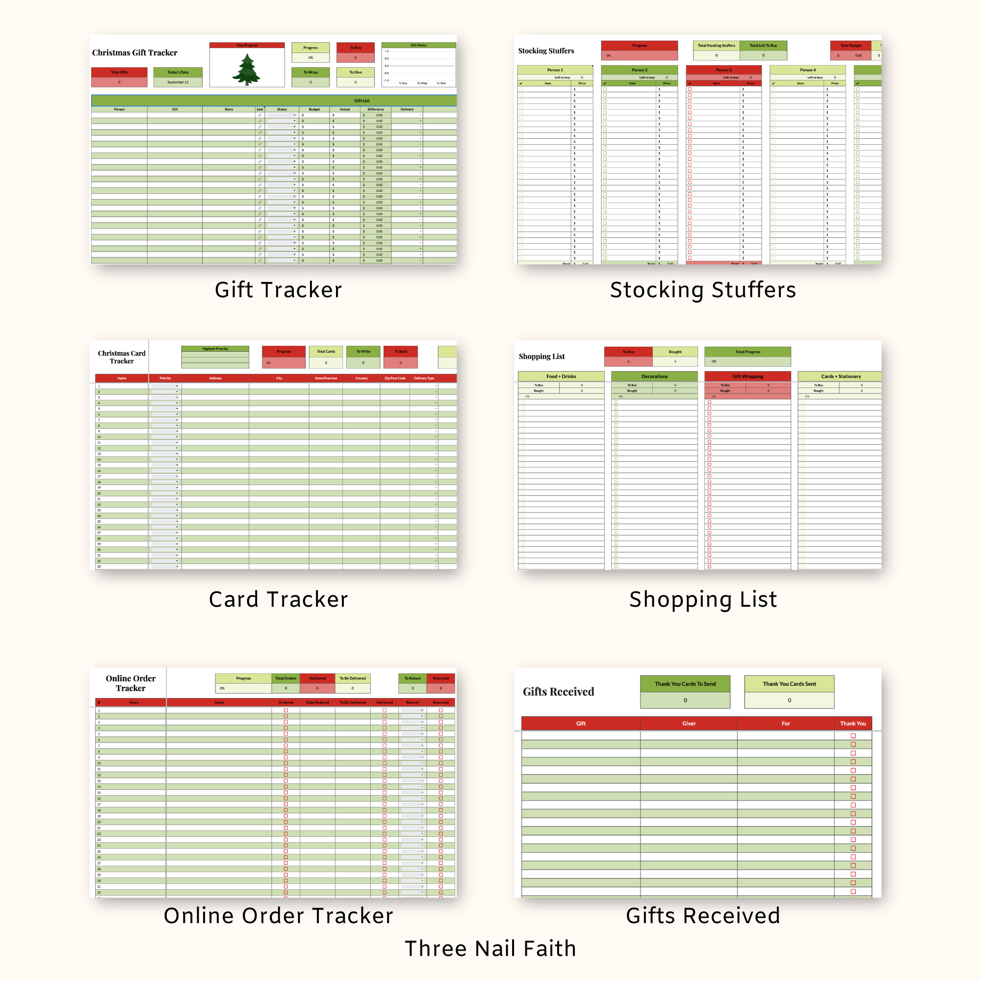 other trackers that are included: gift, stocking, card, shopping, online order, gifts received 