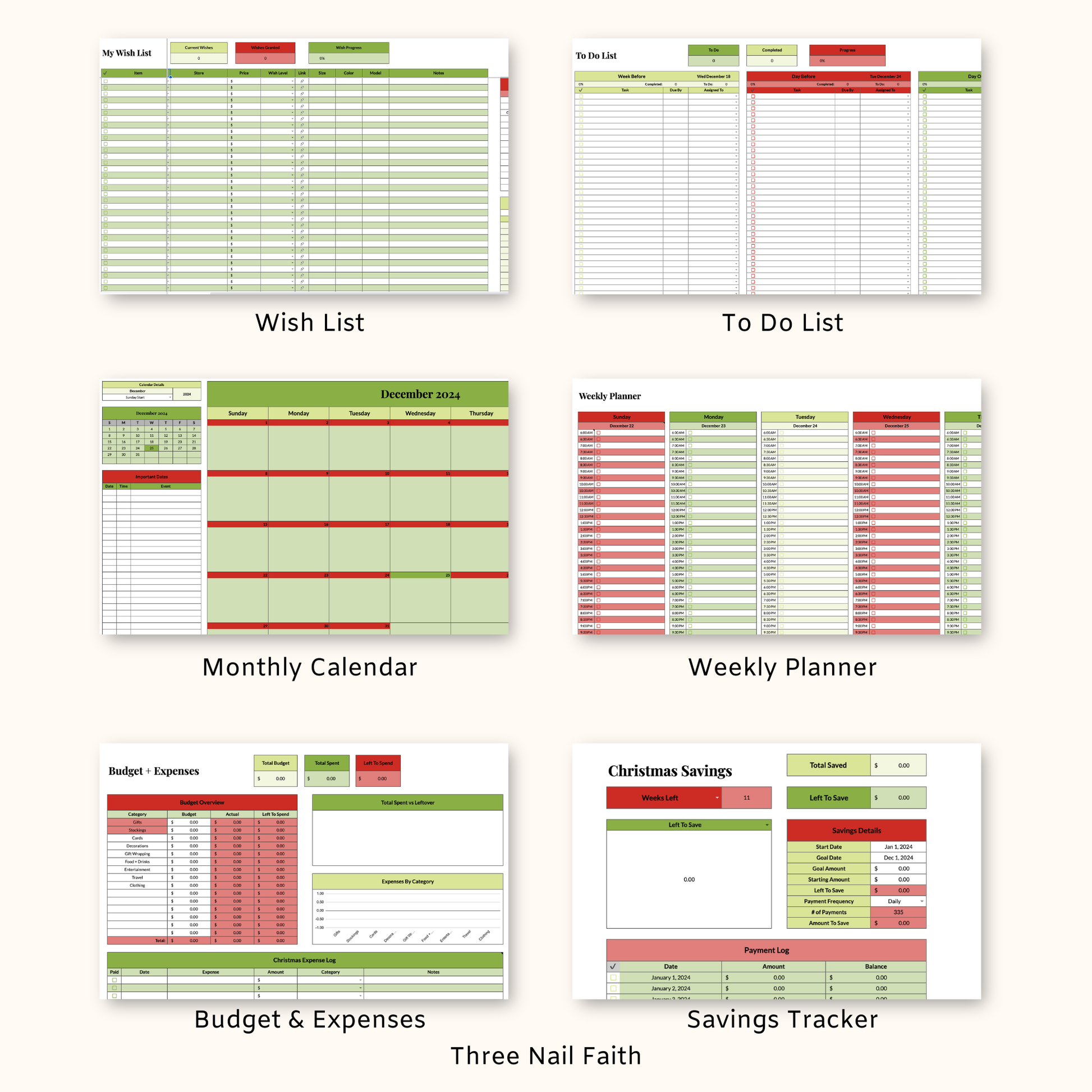 other trackers that are included: wish list, to do list, monthly calandar, weekly planner, budget and expenses, savings tracker