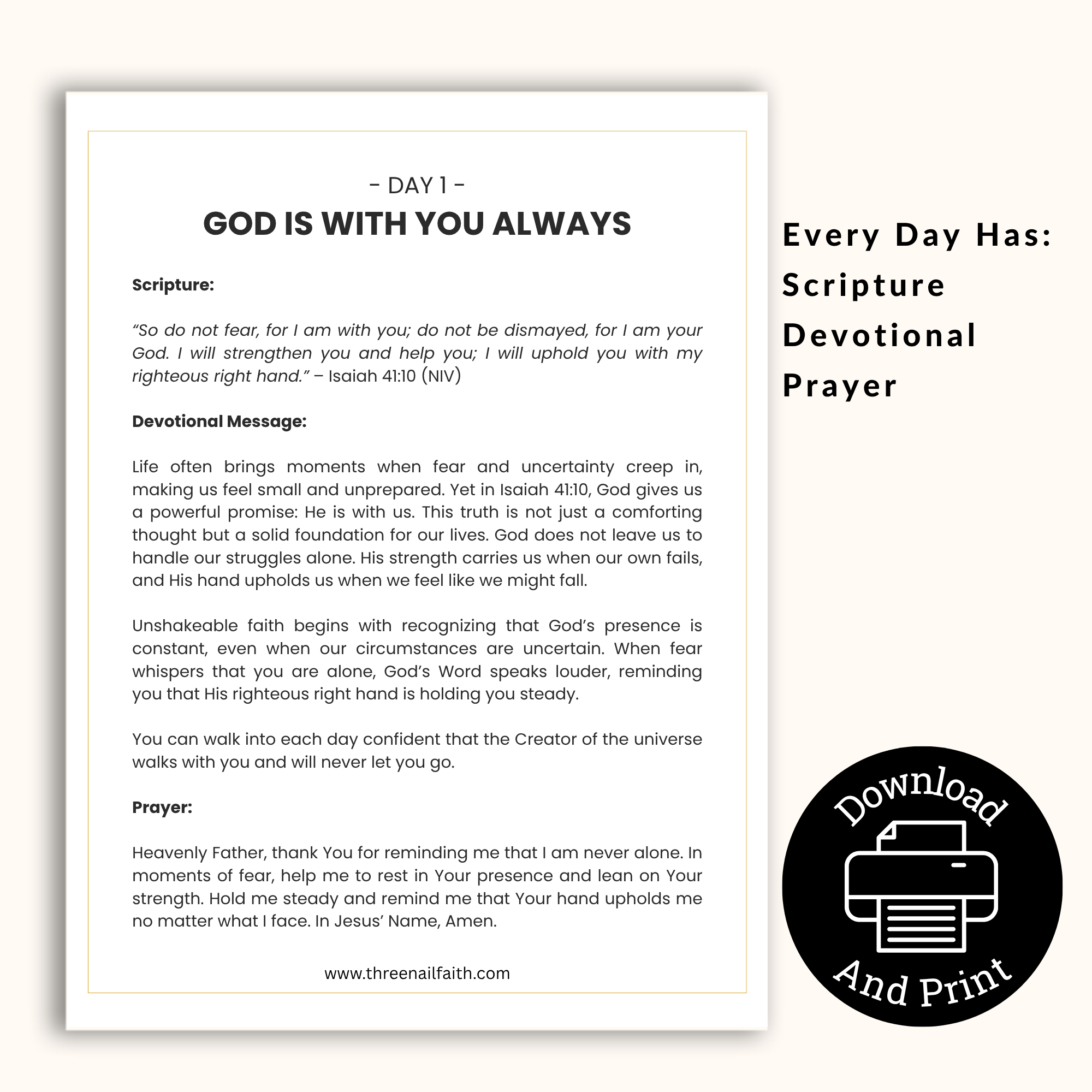 Devotional has scripture, devotion and a prayer 