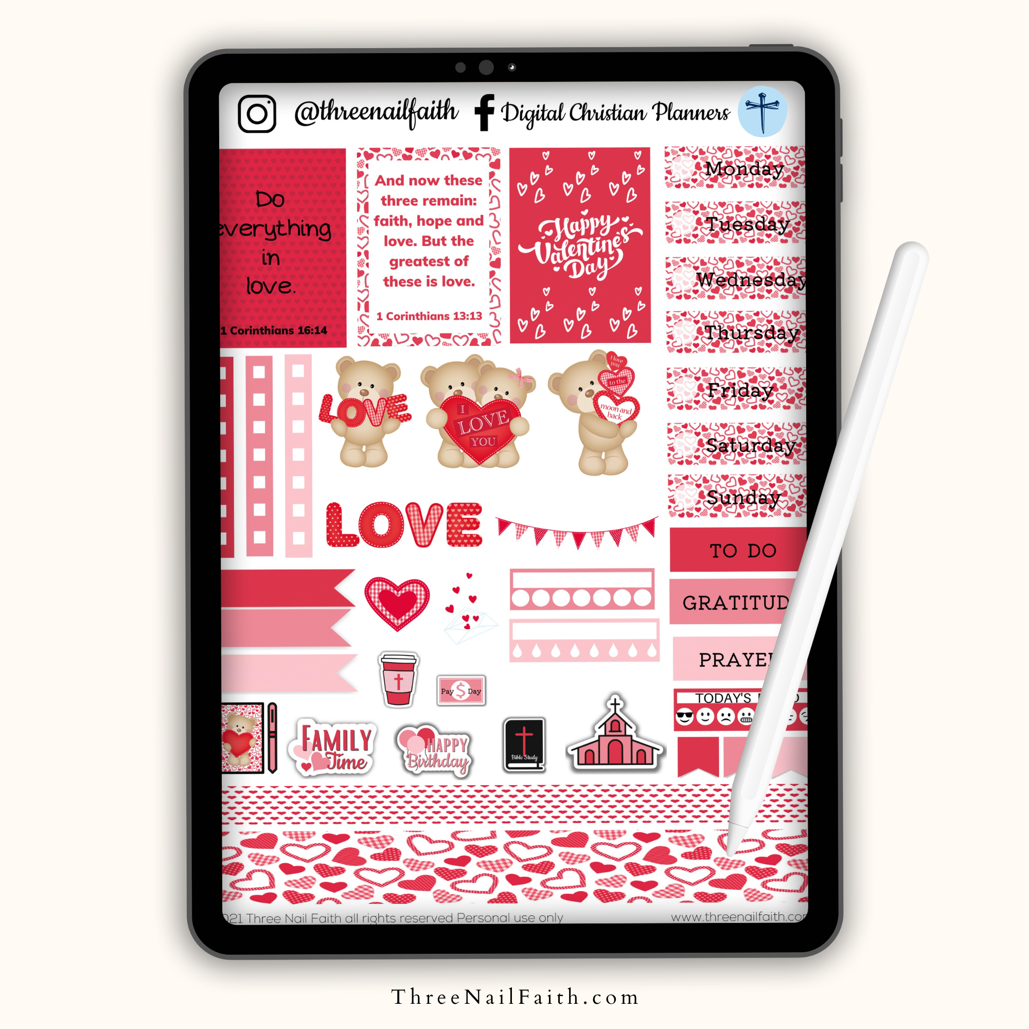 Christian Faith Digital sticker set on the theme Valentine's Day