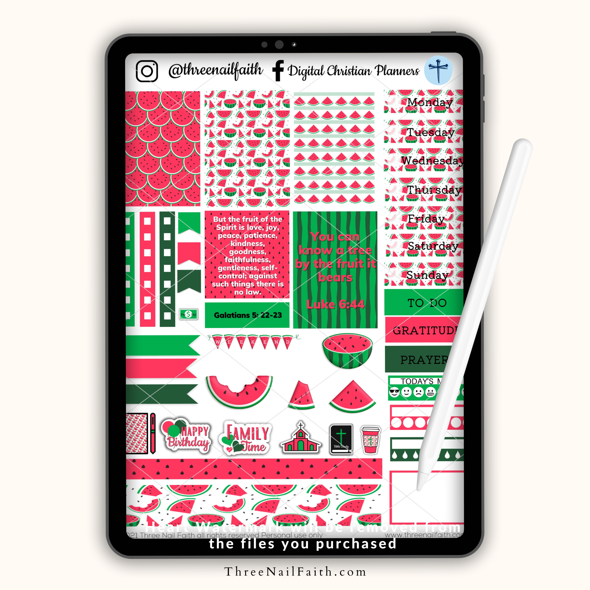 Christian Faith Digital sticker set on the theme watermelon stickers