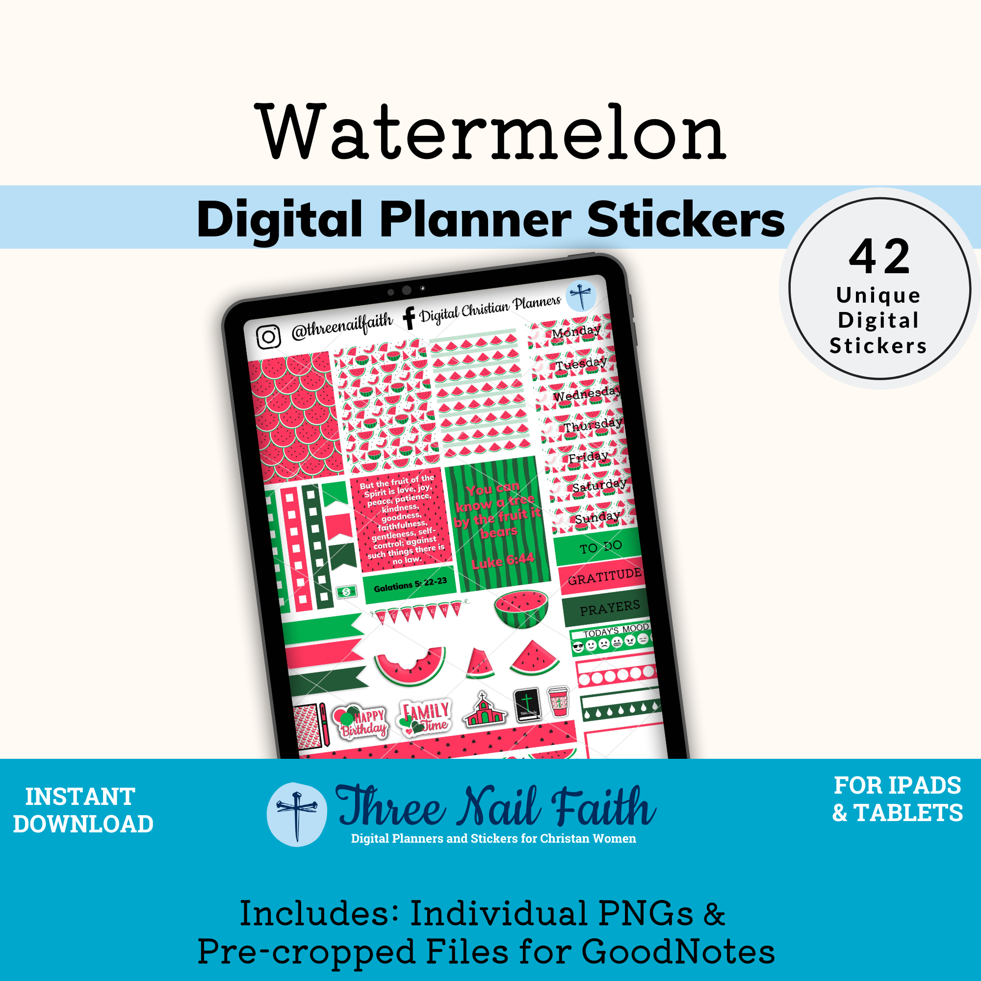 Watermelon Digital Sticker Watermelon Digital Planner Stickers 2022 – Three Nail Faith