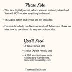 Please note that this is a digital journal, nothing will be mailed to you, you will need a tablet, stylus, and pdf annotation app.  Due to the nature of digital downloads no refunds are allowed. 