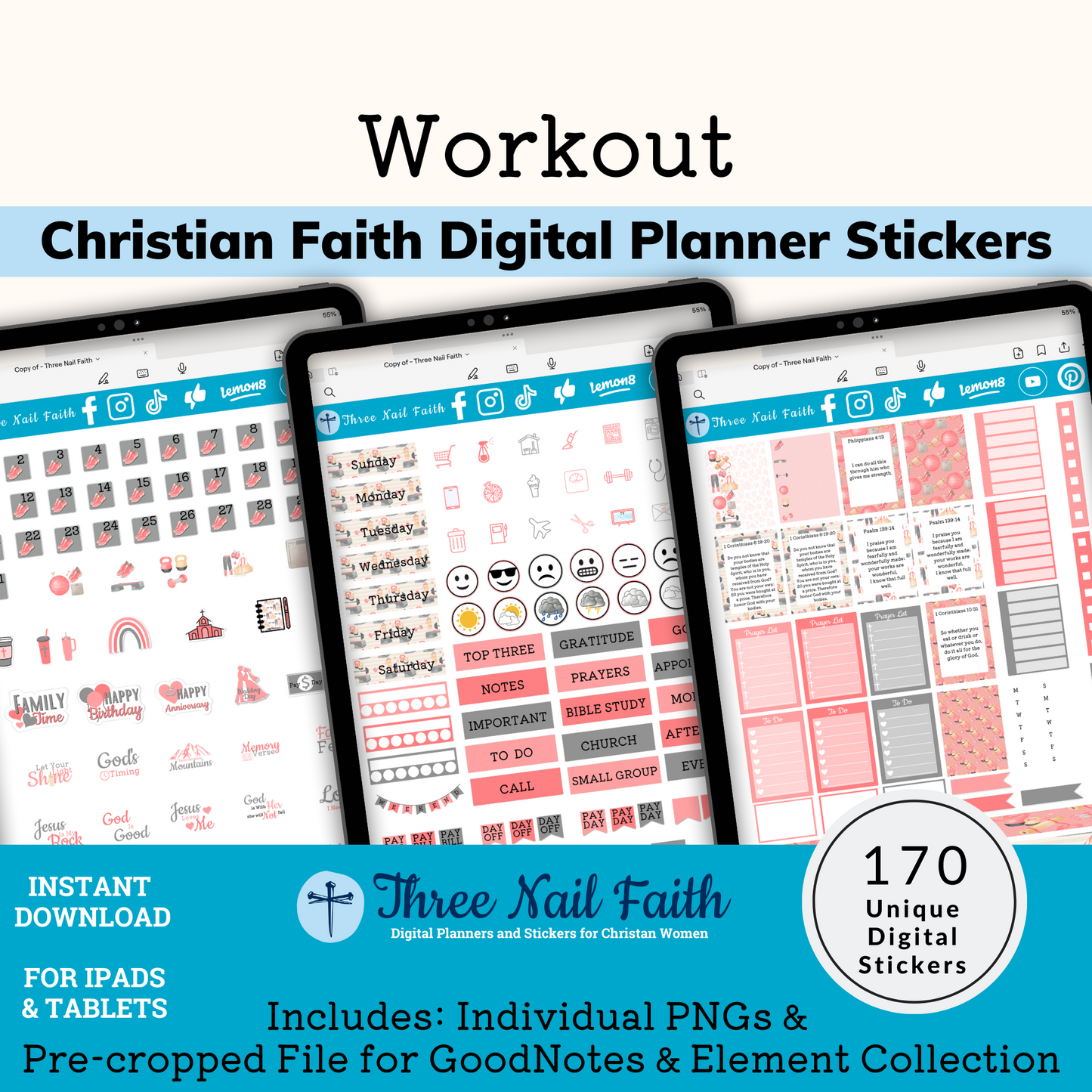 Workout Digital sticker kit with 170 individual stickers