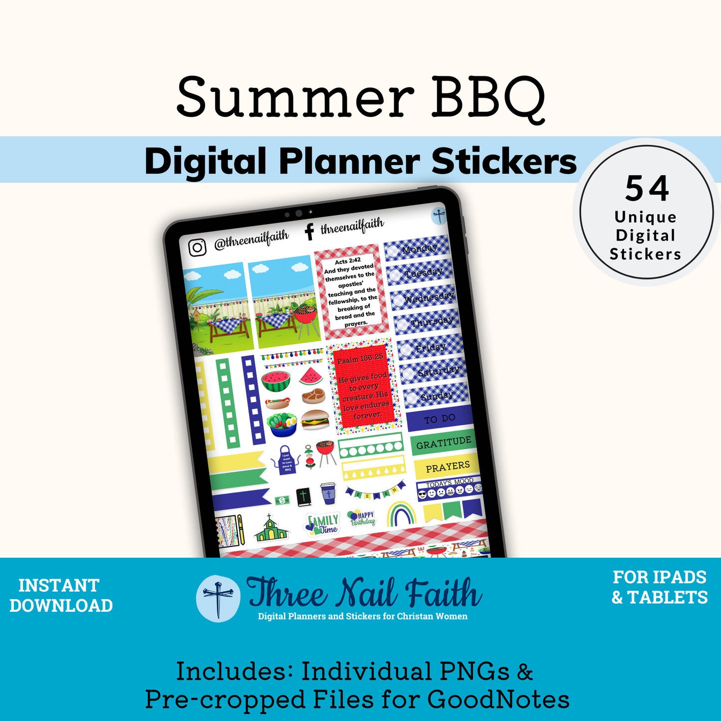 summer bbq digital sticker kit with 54 Digital stickers