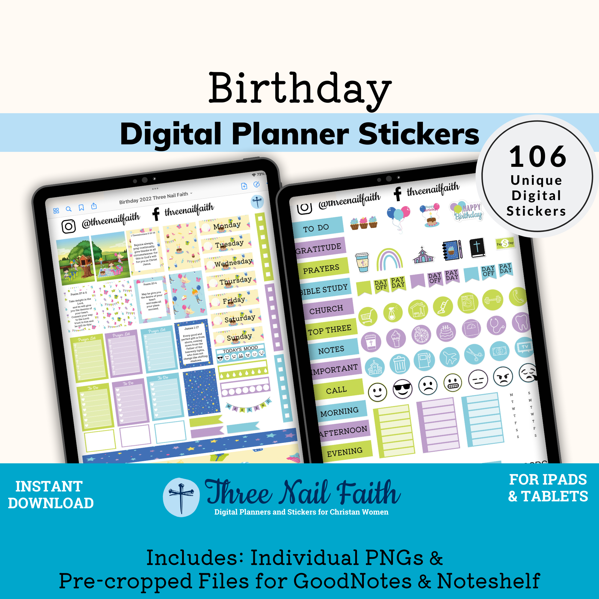 Birthday digital sticker kit with 106 Digital stickers