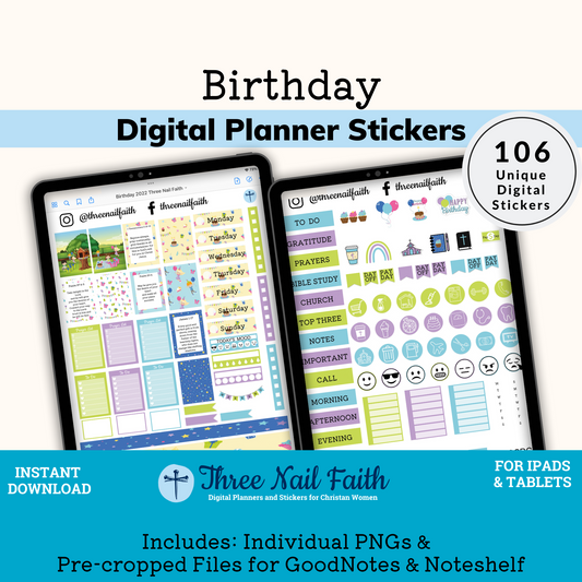 Birthday digital sticker kit with 106 Digital stickers