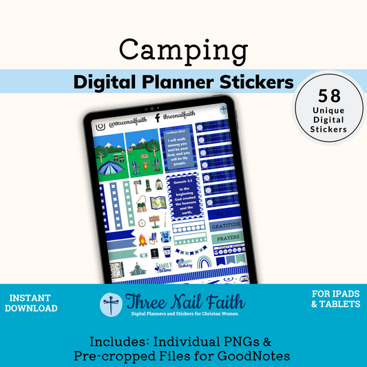 Camping digital sticker kit with 58 Digital stickers