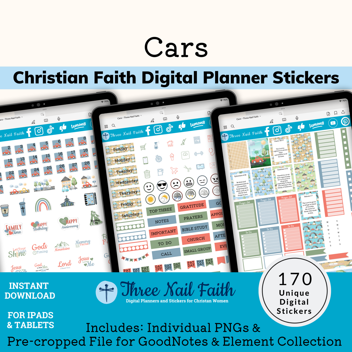 Car digital planner stickers 170 digital stickers