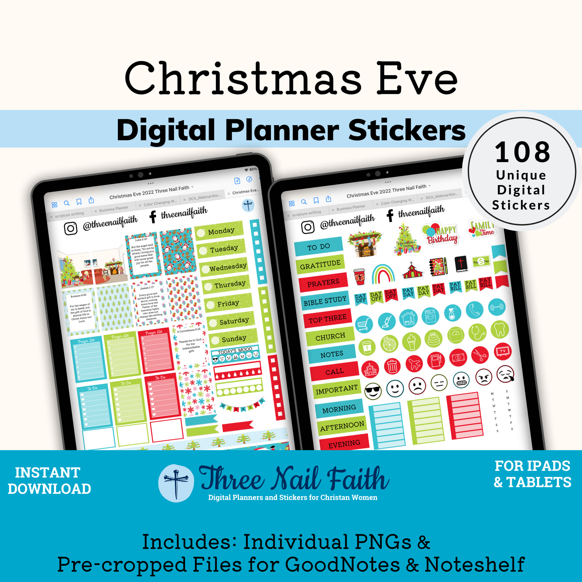 Christmas Eve digital sticker kit with 108 Digital stickers