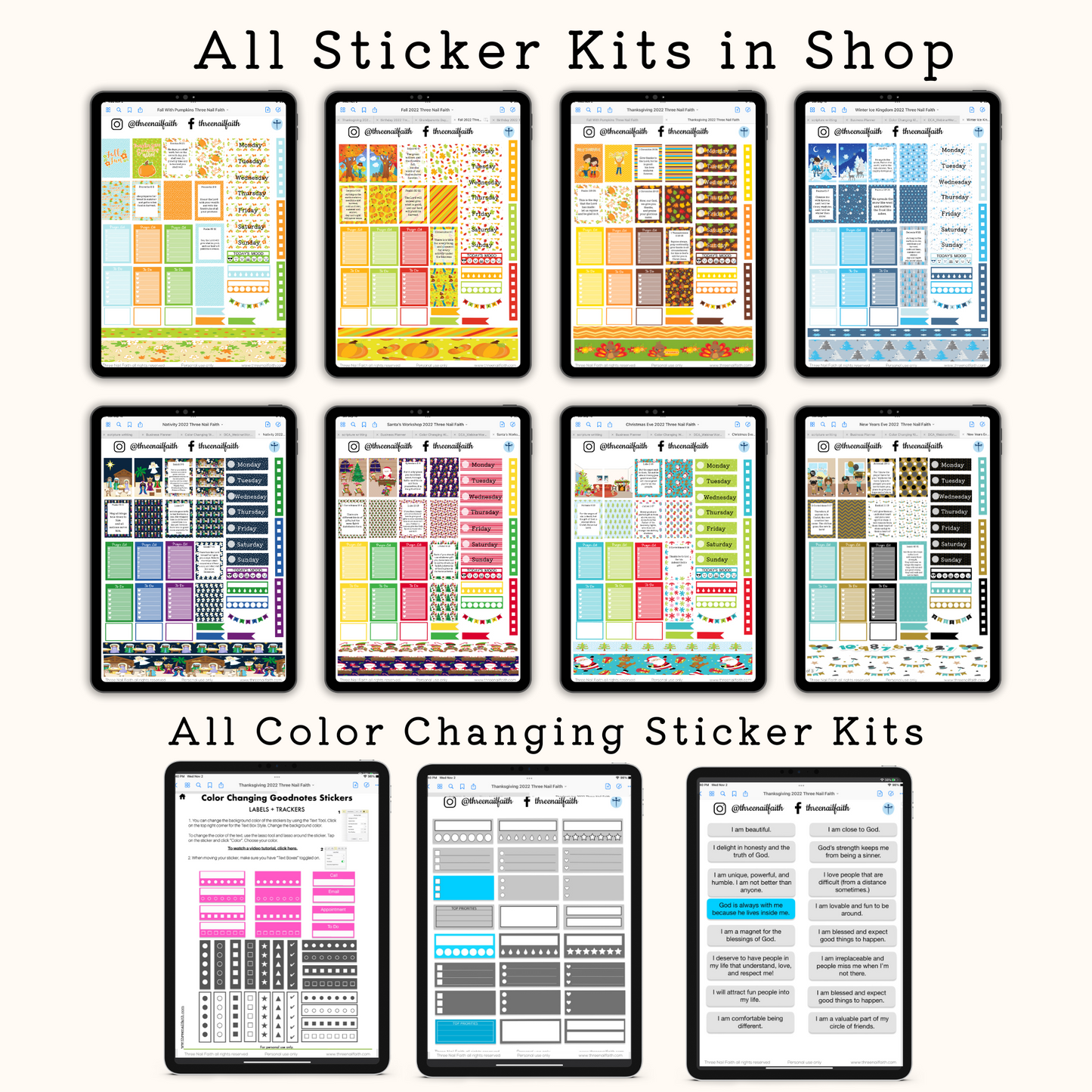 all digital planner stickers that are in the shop plus all future stickers that are added to the shop 