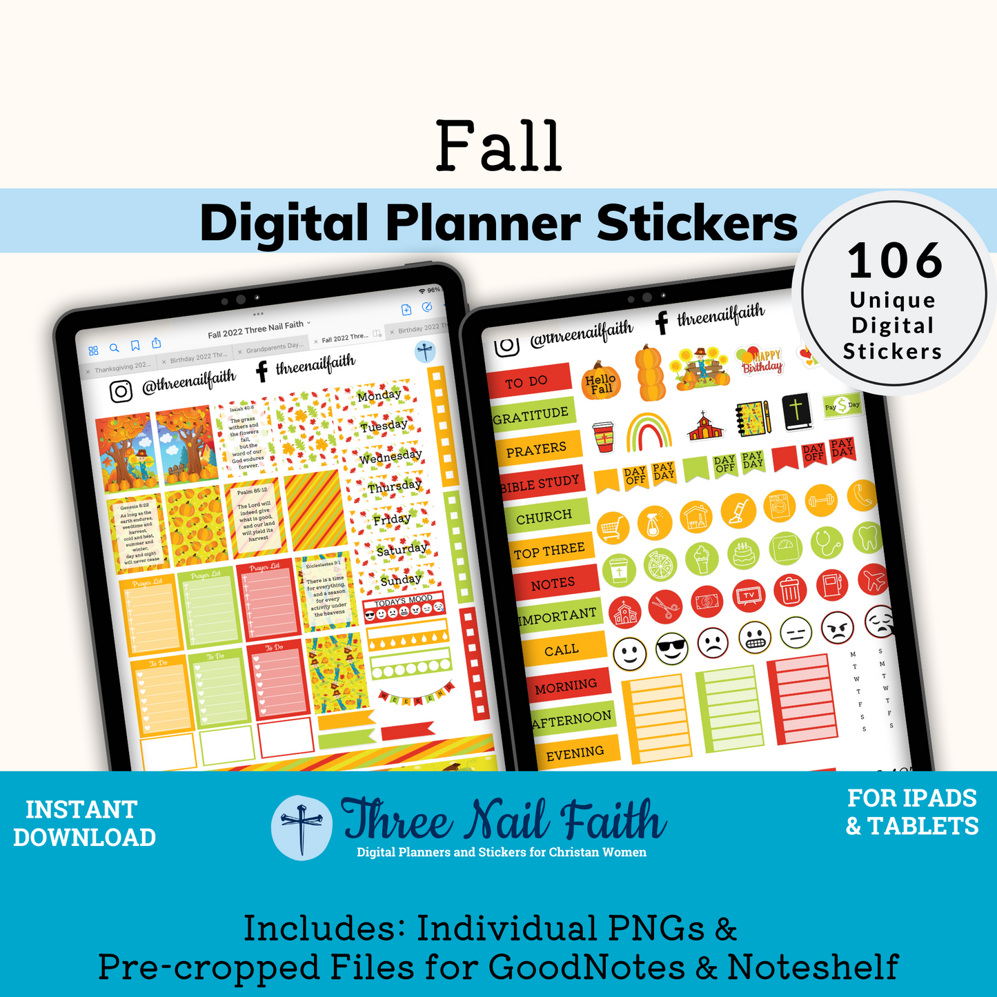 Fall digital sticker kit with 106 Digital stickers