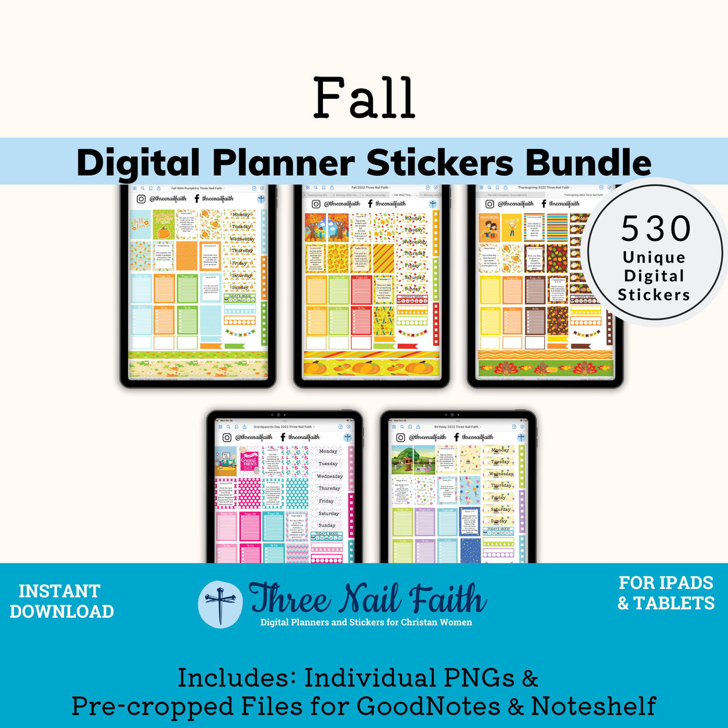 fall digital sticker Bundle with 530 Digital stickers