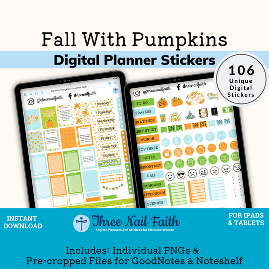 Fall with Pumpkins digital sticker kit with 106 Digital stickers