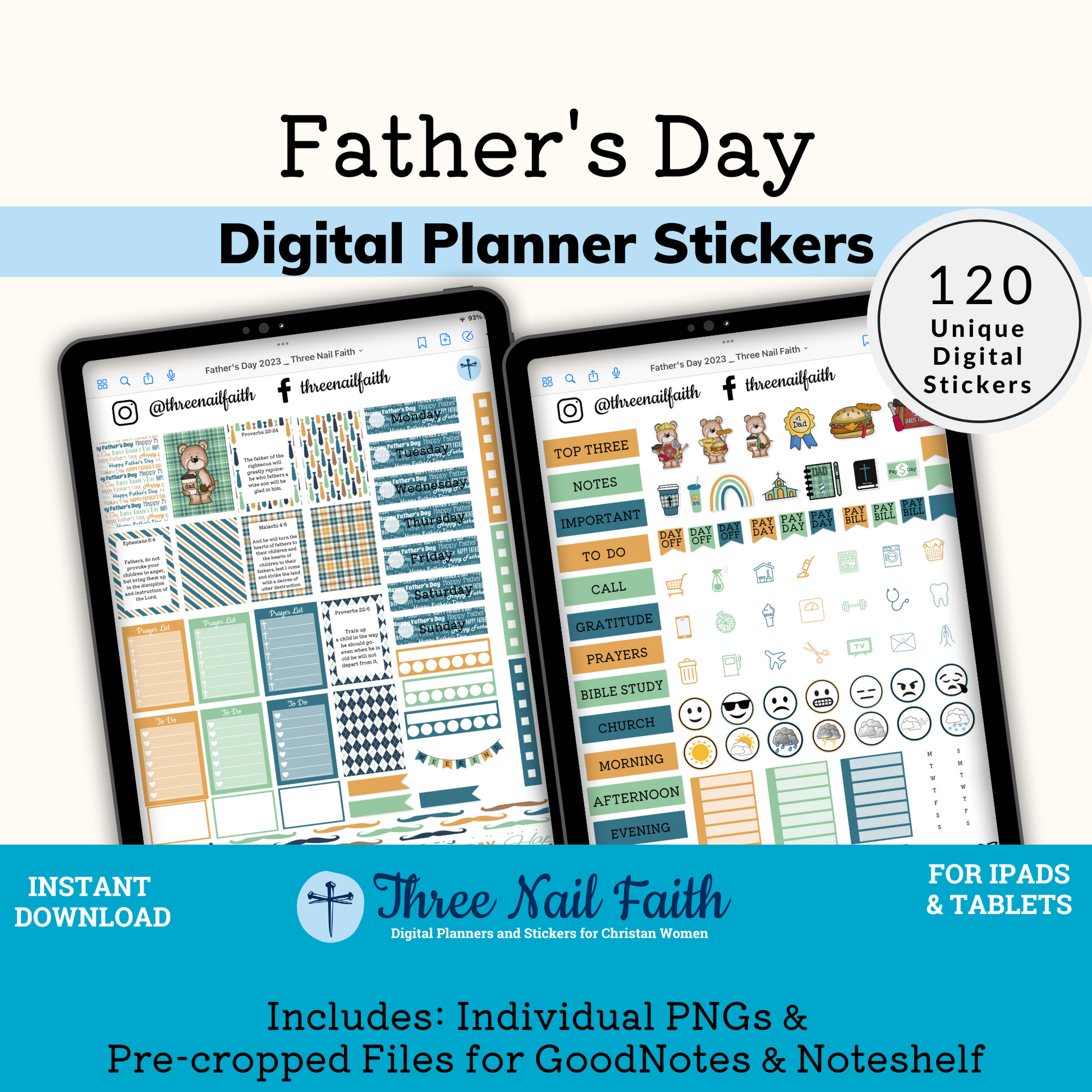 Fathers day digital sticker kit with 120 Digital stickers