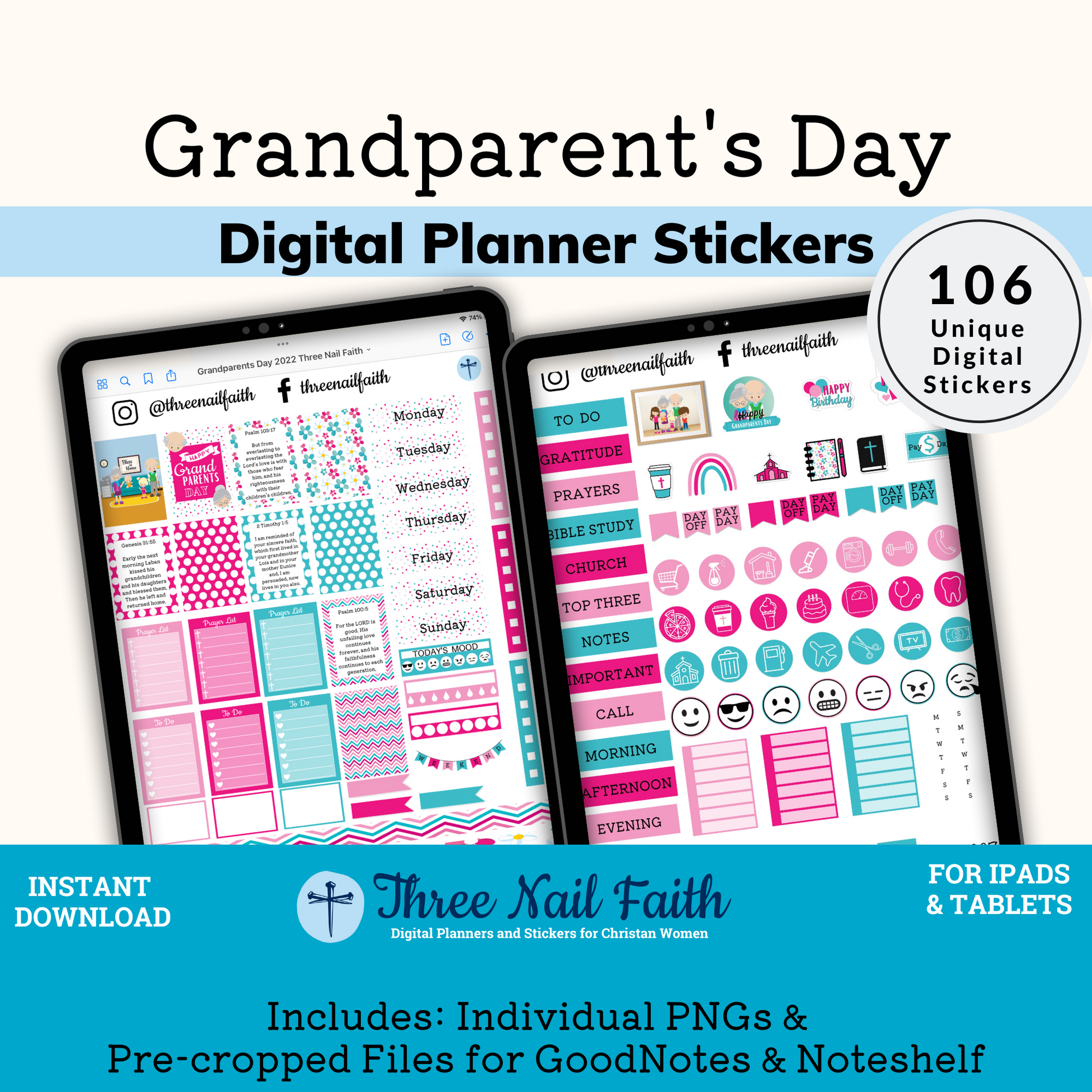 Grandparents day digital sticker kit with 106 Digital stickers