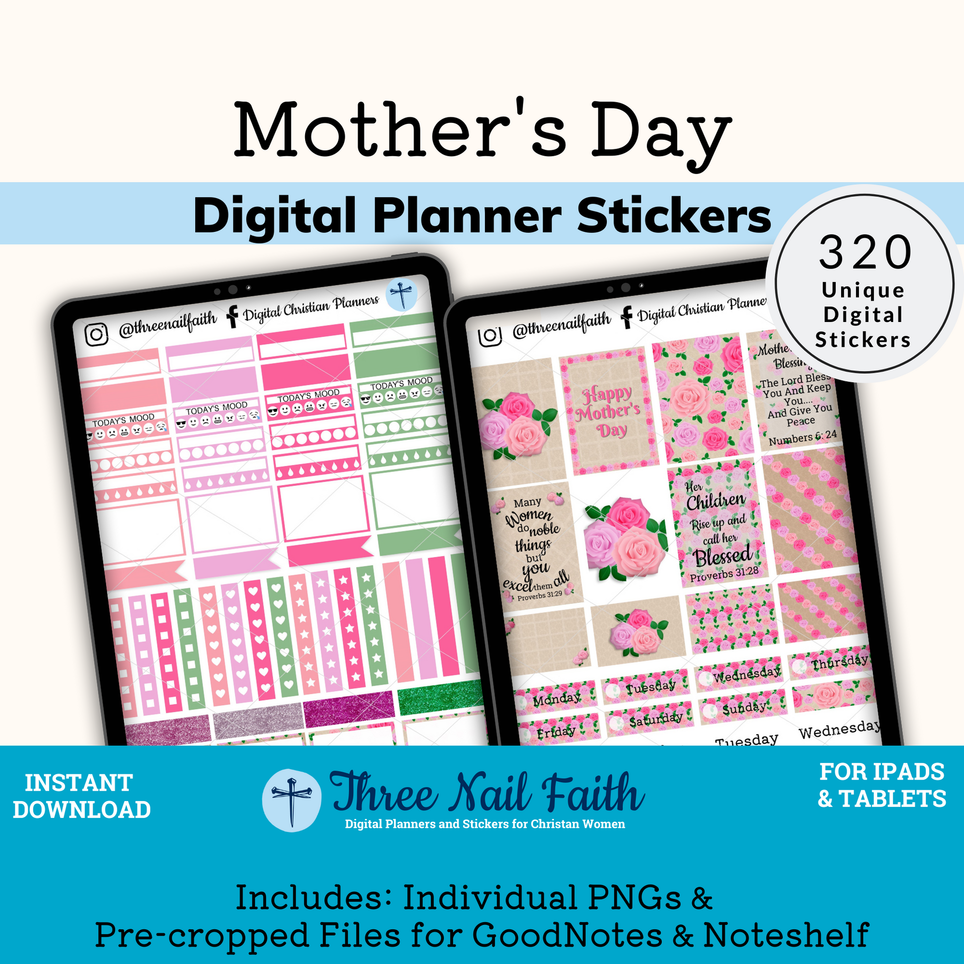 Mothers day digital sticker kit with 320 Digital stickers