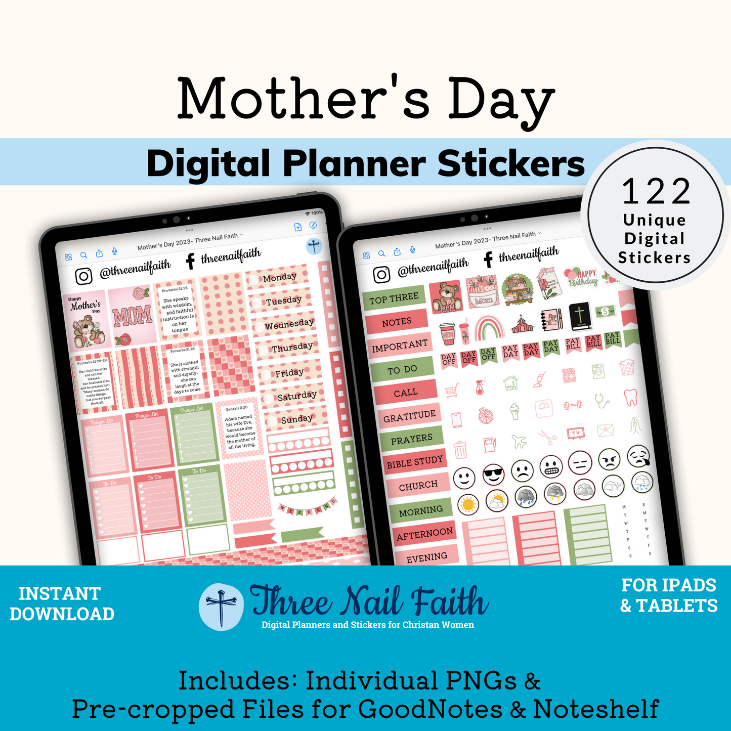 Mothers day digital sticker kit with 122 Digital stickers