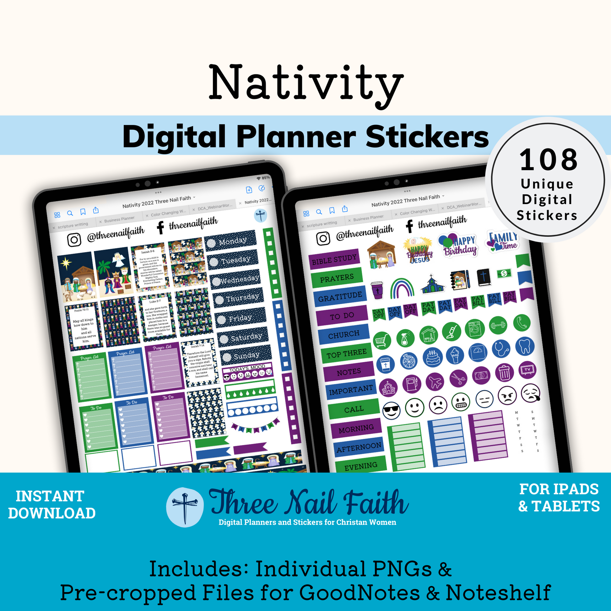 Nativity digital sticker kit with 108 Digital stickers