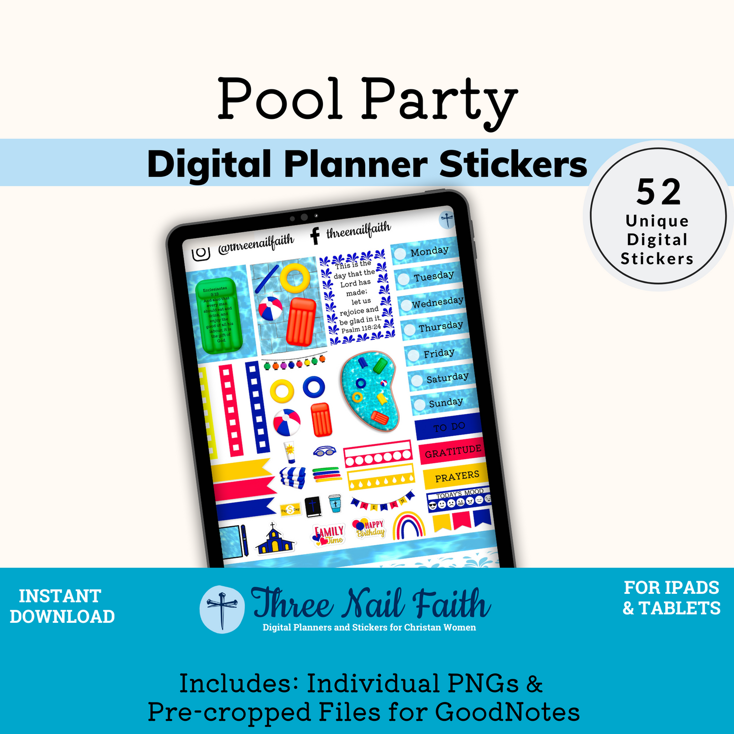 Pool digital sticker kit with 52 Digital stickers