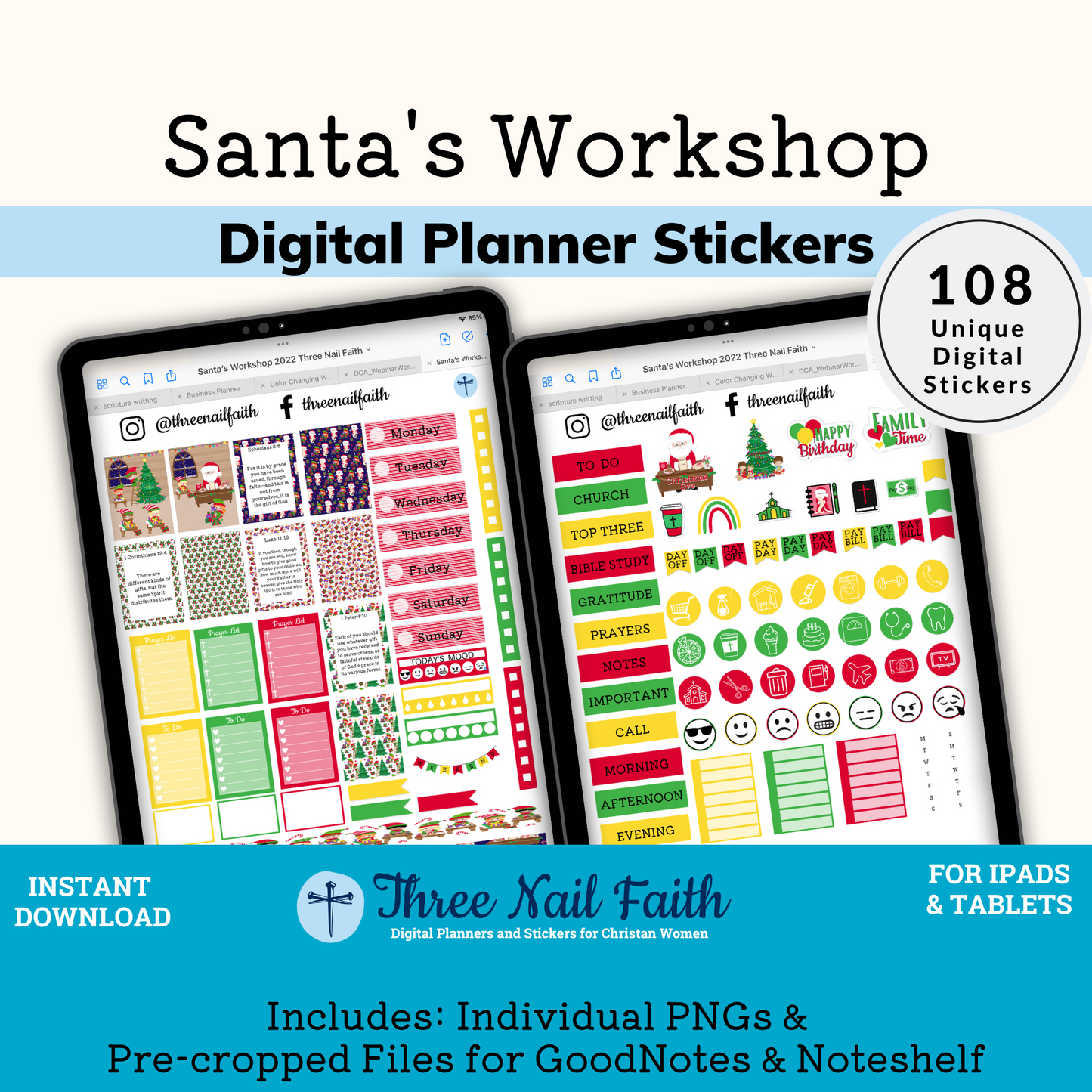 santas workshop digital sticker kit with 108 Digital stickers