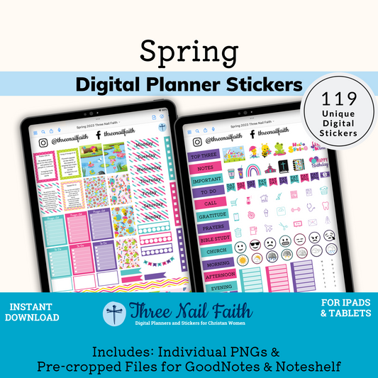 spring digital sticker kit with 119 Digital stickers
