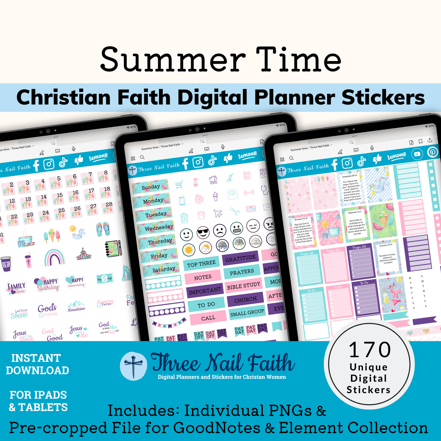 summer time fun digital sticker kit with 170 digital stickers