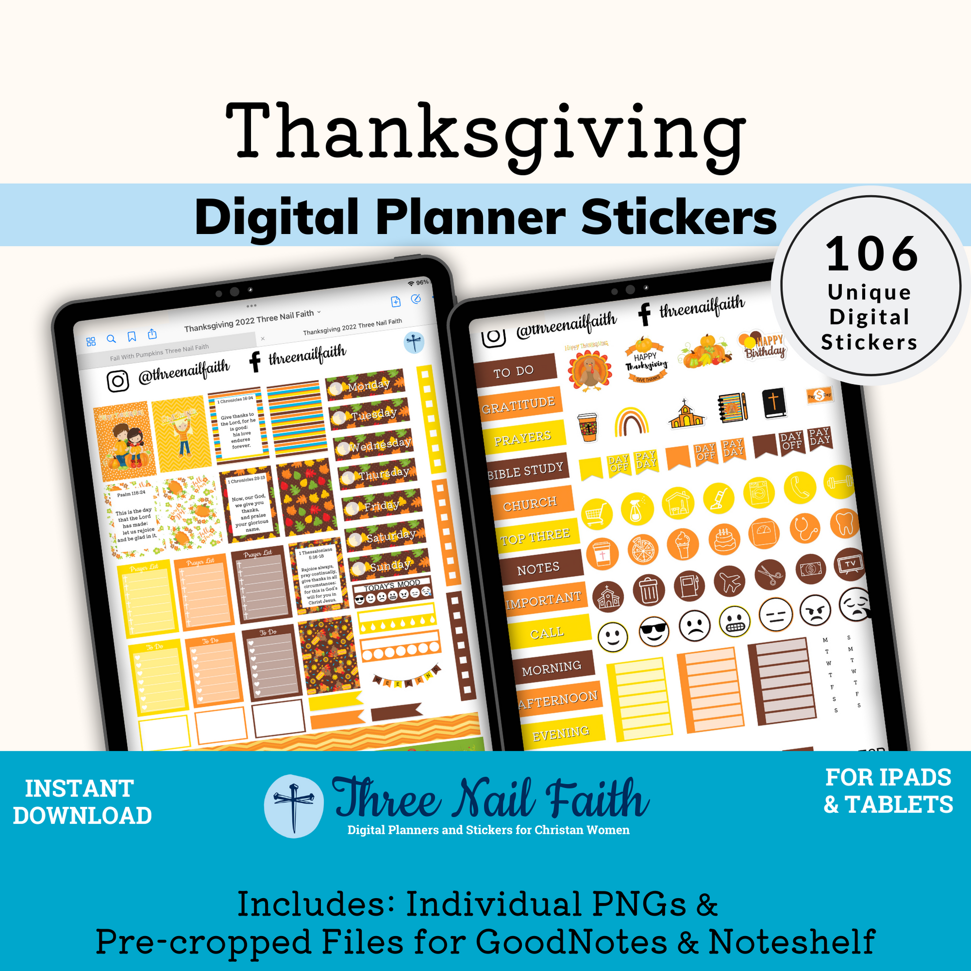 thanksgiving digital sticker kit with 106 Digital stickers