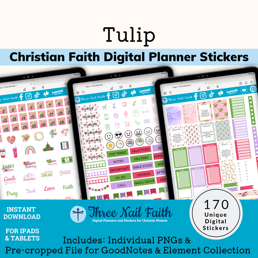 Tulip digital planner sticker kit includes 170 digital stickers