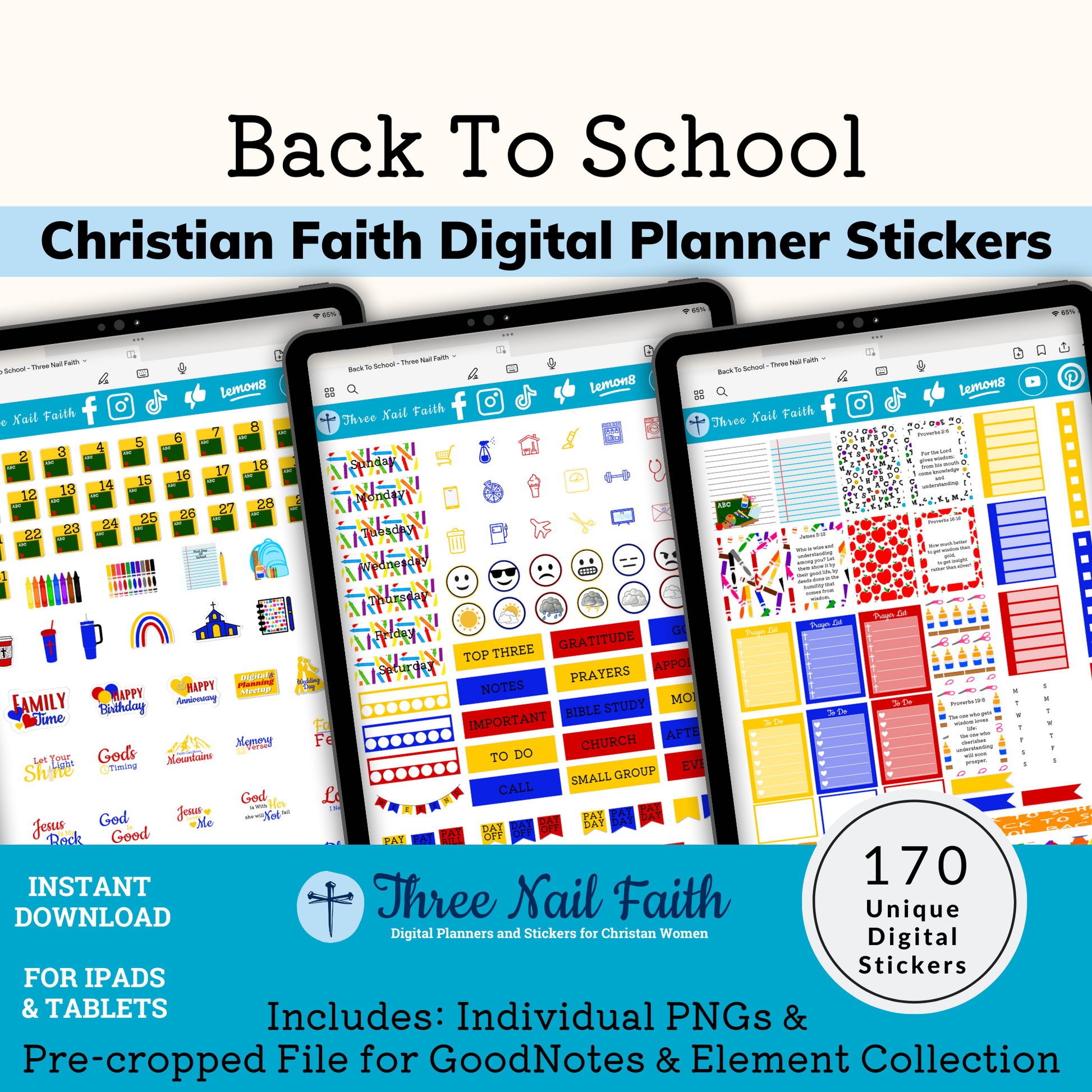 Back to school digital planner sticker kit 170 individual digital stickers