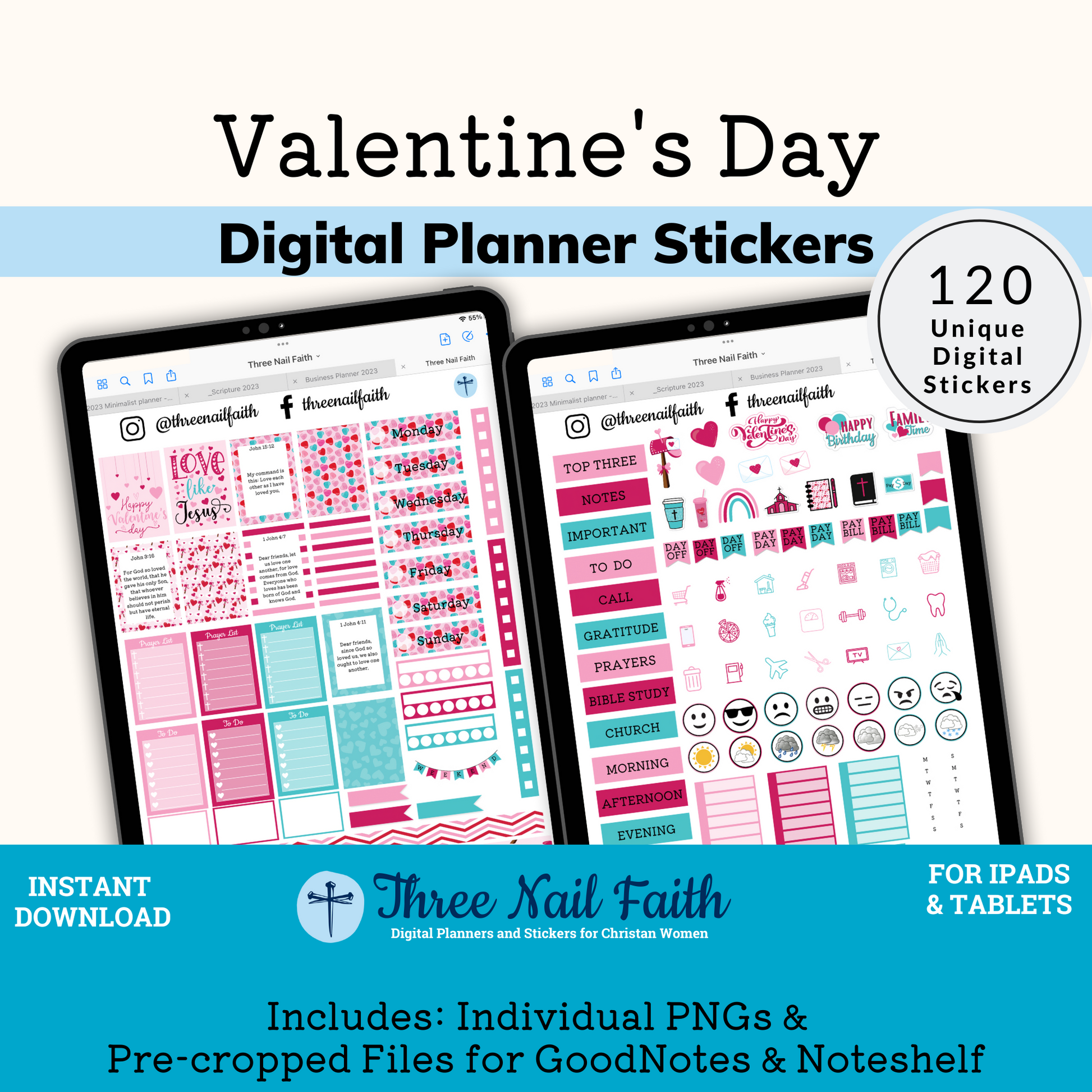 valentines day digital sticker kit with 120 Digital stickers