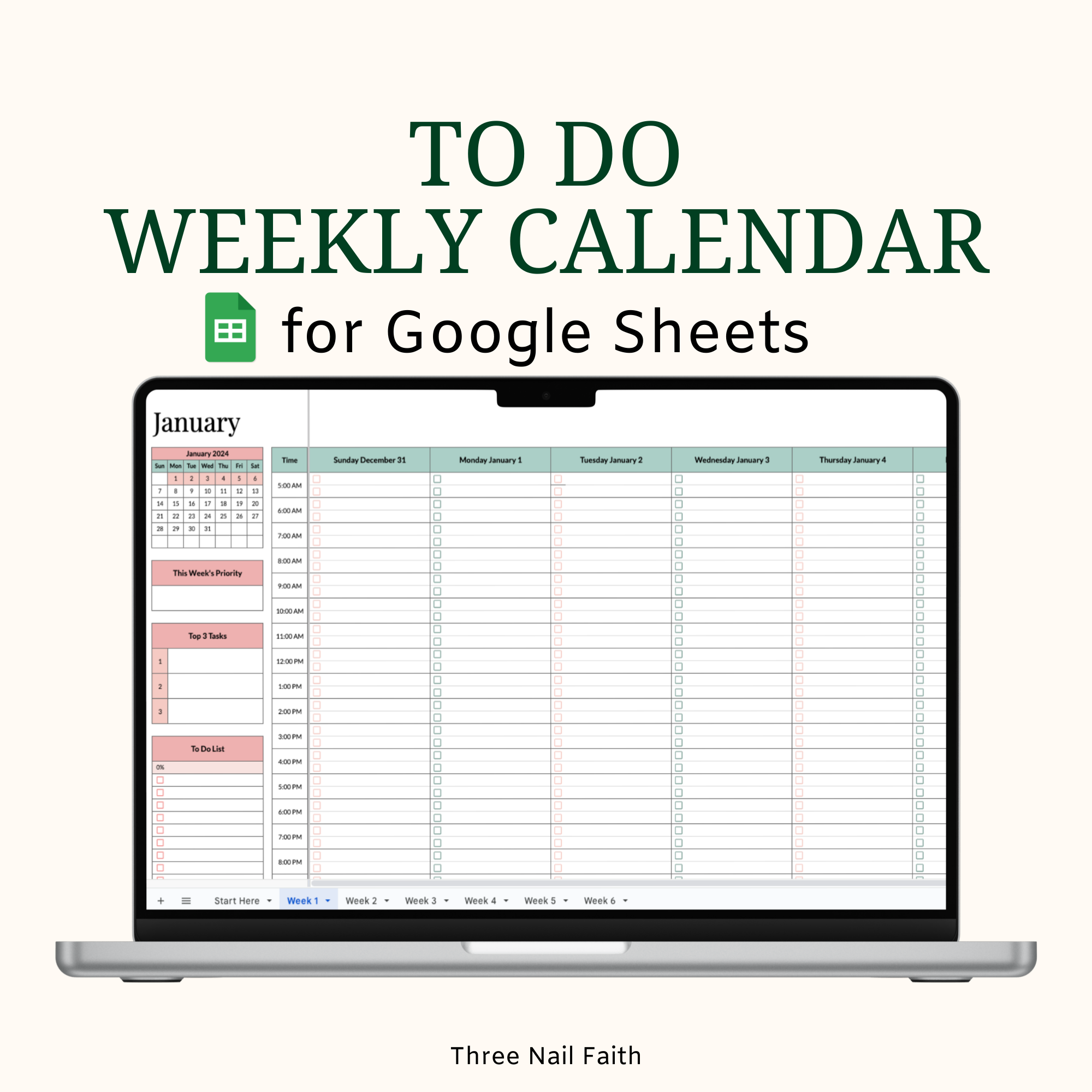weekly to do calendar for google sheets