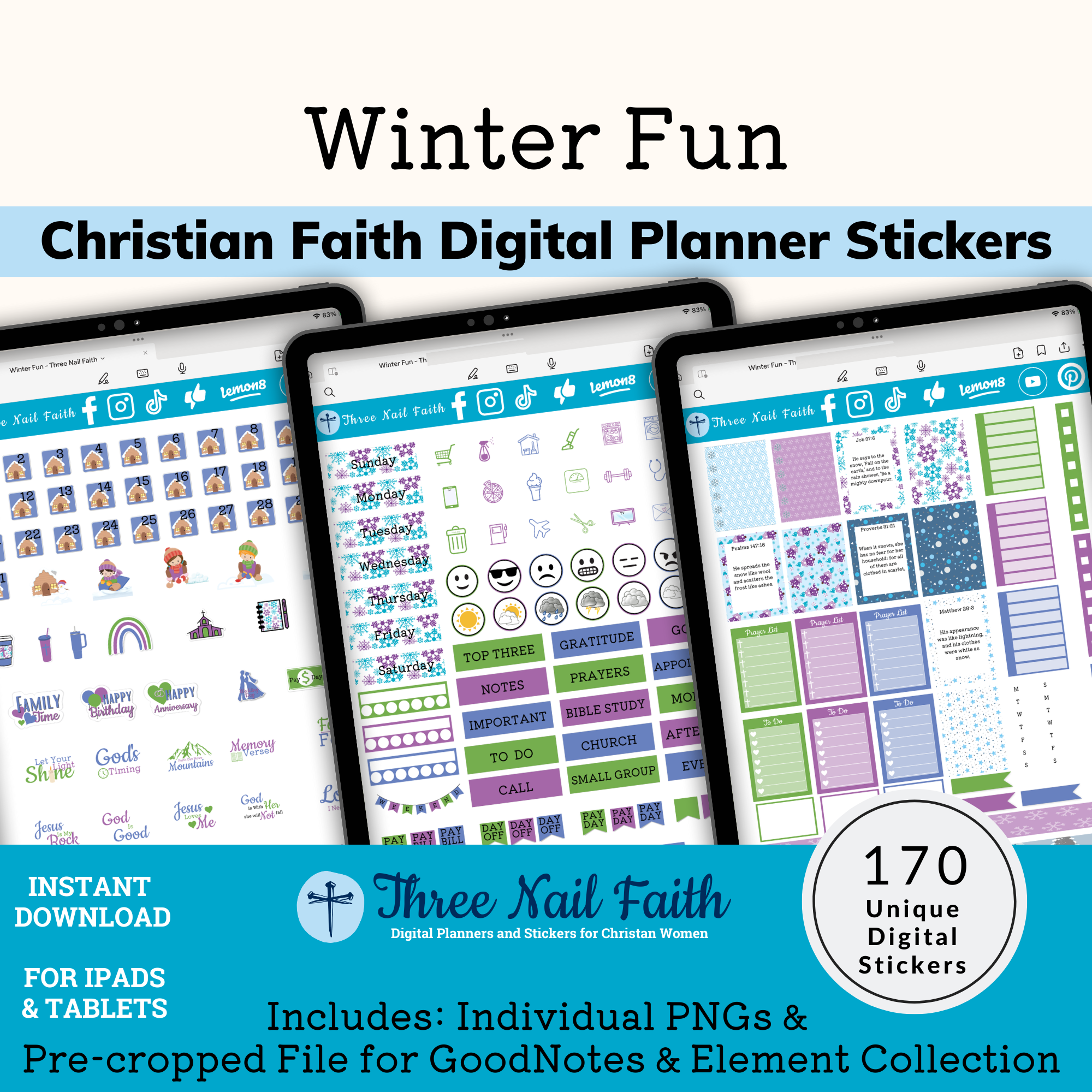 winter fun a digital planner sticker kit that includes 170 individual stickers. 