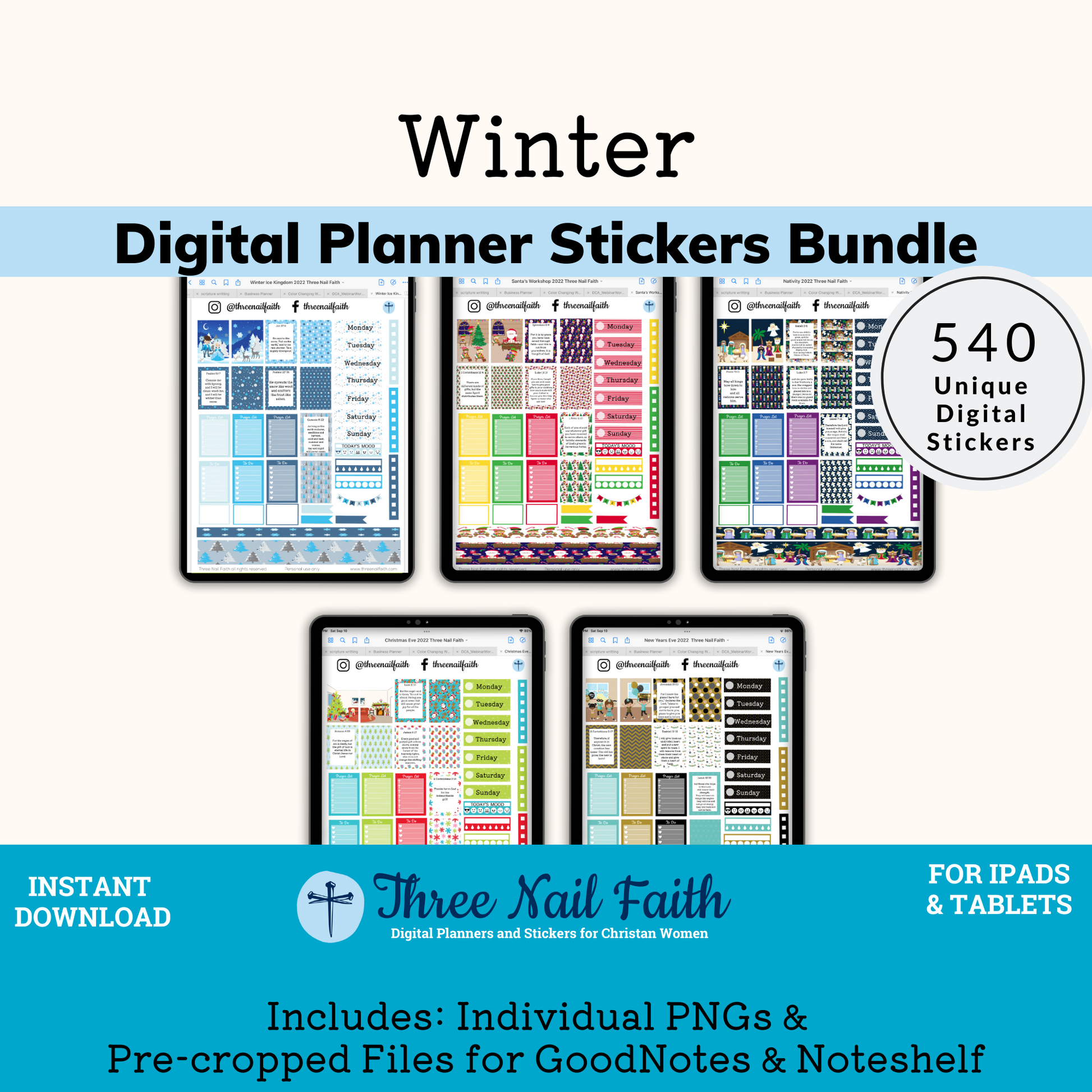 winter digital sticker bundle with 540 Digital stickers