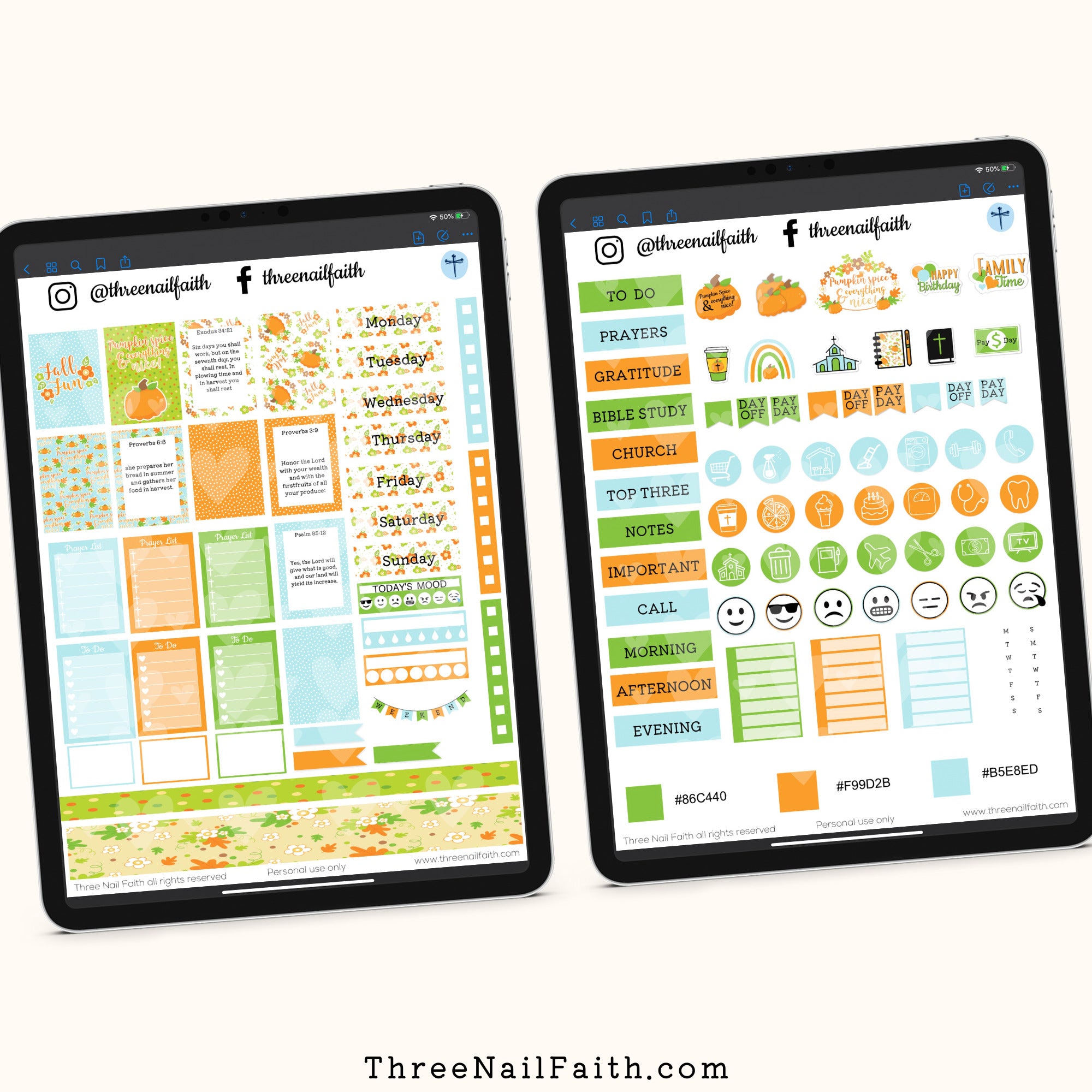 Christian Faith Digital sticker set on the theme of fall with pumpkins