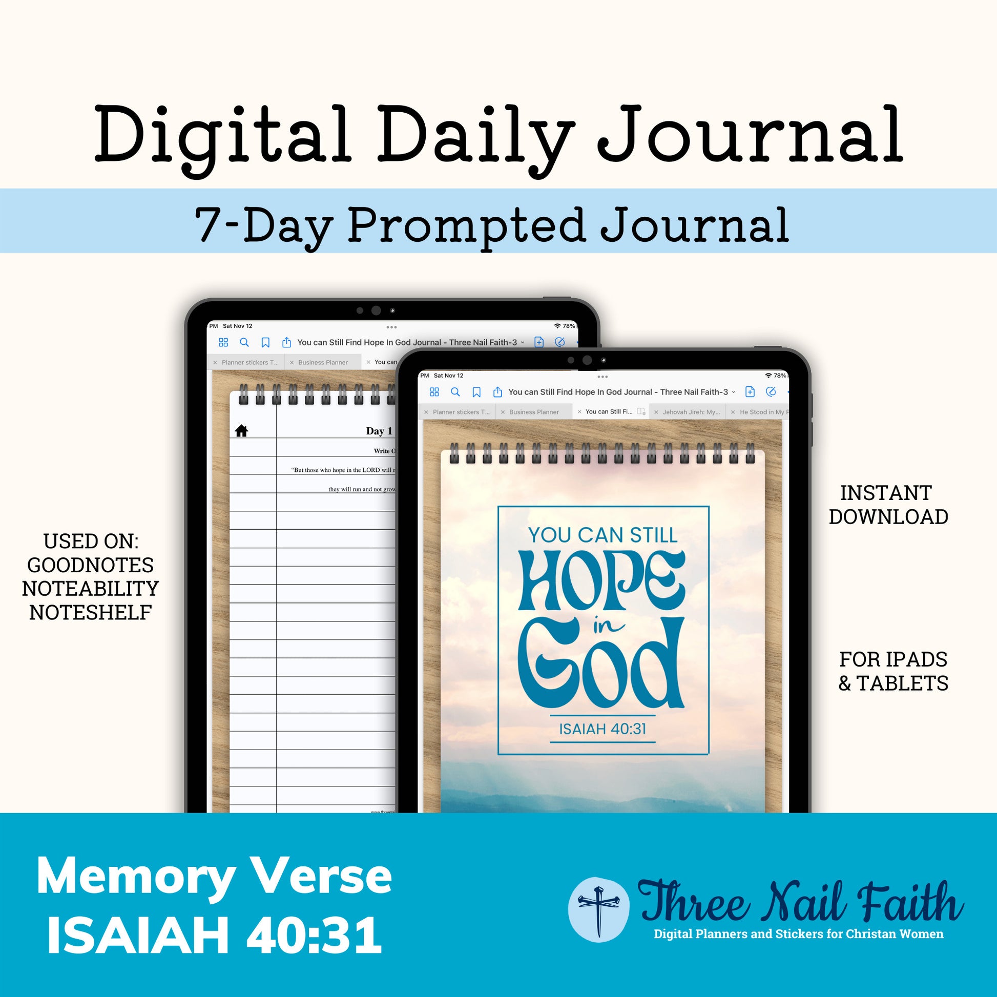 7 Day Scripture Memory Verse Digital Journal, Isaiah 40:31 You Can Still Hope in God