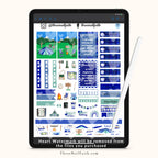 blue and green digital stickers for camping